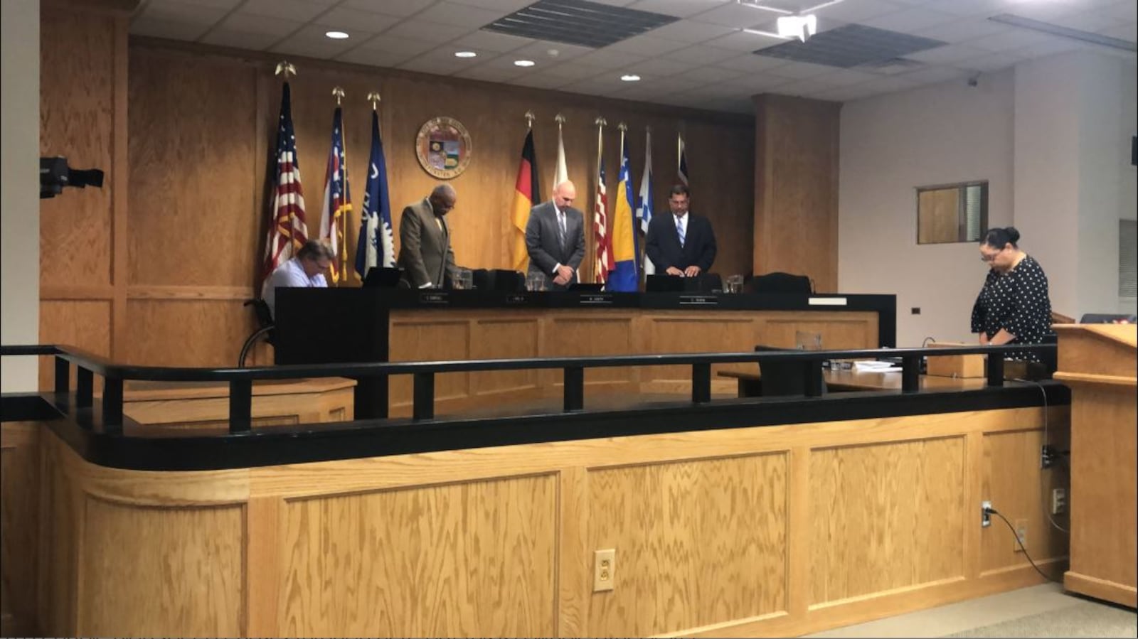 Dayton City Commission members held a moment of reflection during their weekly meeting Wednesday in honor of Dayton Police Detective Jorge Del Rio, who was shot Monday night while serving a drug-related DEA warrant. (Cory Frolik/Staff)