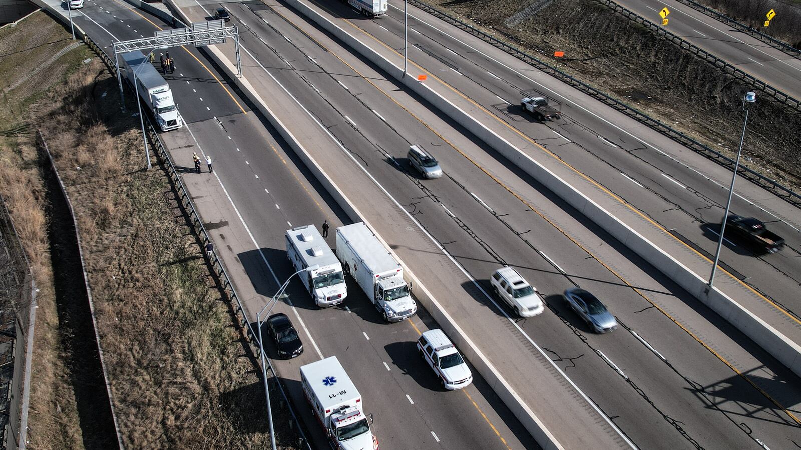 A hazmat incident closed the U.S. 35 ramps to I-75 south in Dayton on Tuesday, March 15, 2022. JIM NOELKER / STAFF