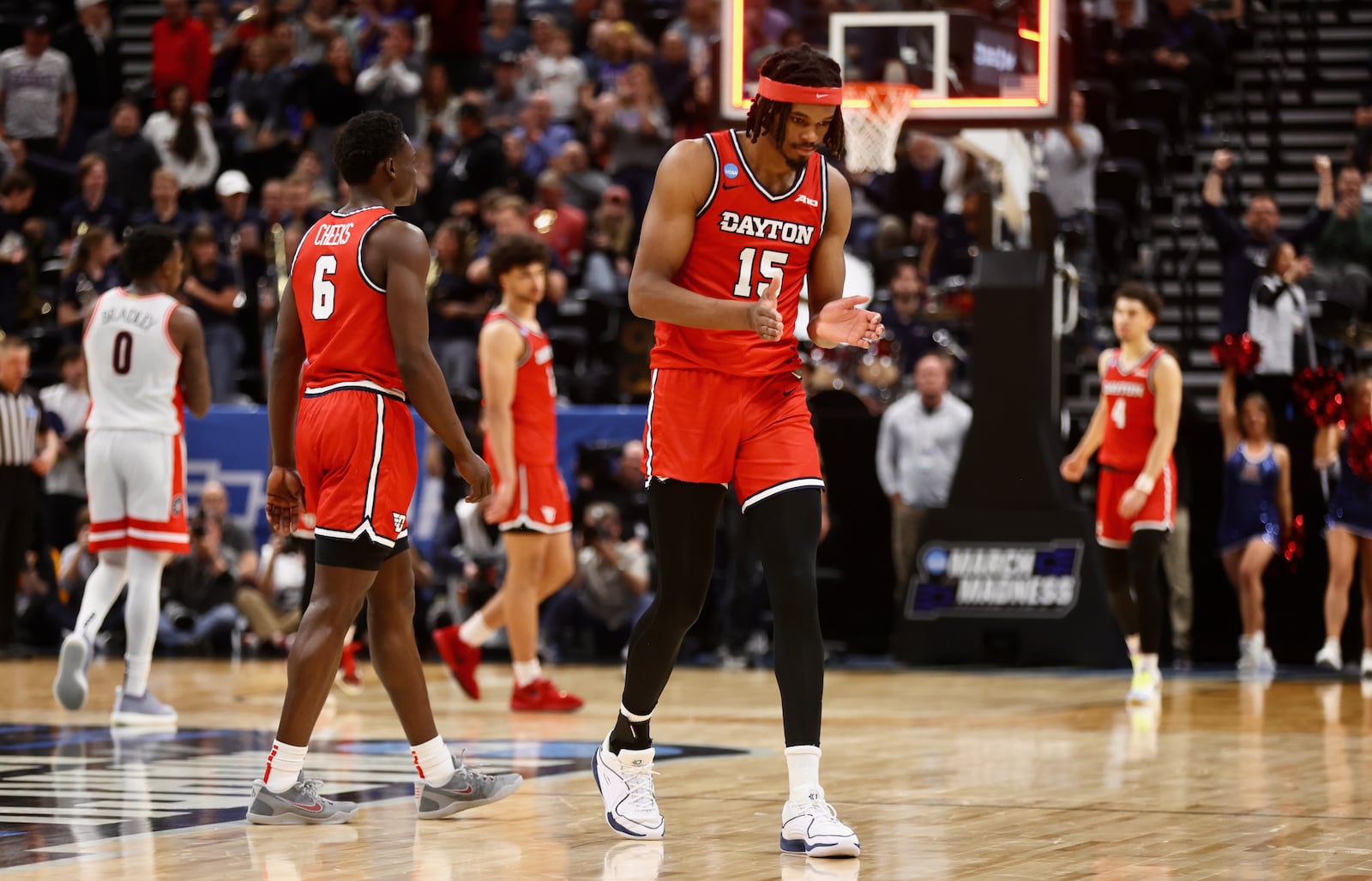 Dayton's DaRon Holmes leaves the court after a loss Arizona in the second round of the NCAA tournament on Saturday, March 23, 2024, at the Delta Center in Salt Lake City, Utah. David Jablonski/Staff