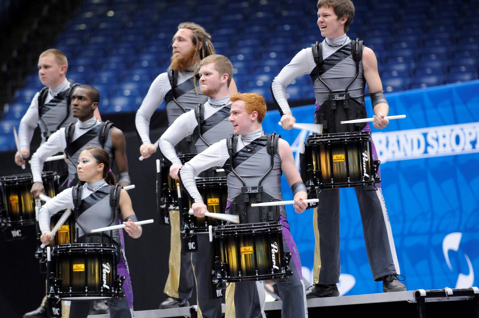 Member of  the United percussion team from New Jersey plays at the 2014 Winter Guard International s World Championships. (contributed)