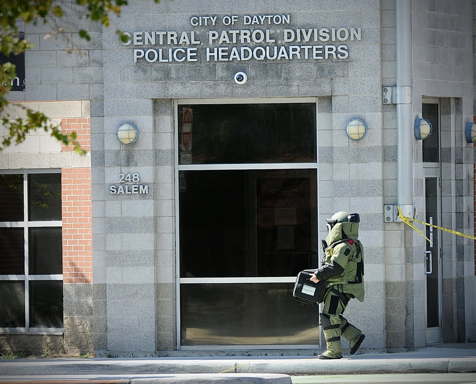 The Dayton Bomb Squad was called to the city's central patrol division headquarters on Salem Avenue after a report of a live grenade dropped off by a resident Wednesday, Sept. 20, 2023. MARSHALL GORBY\STAFF