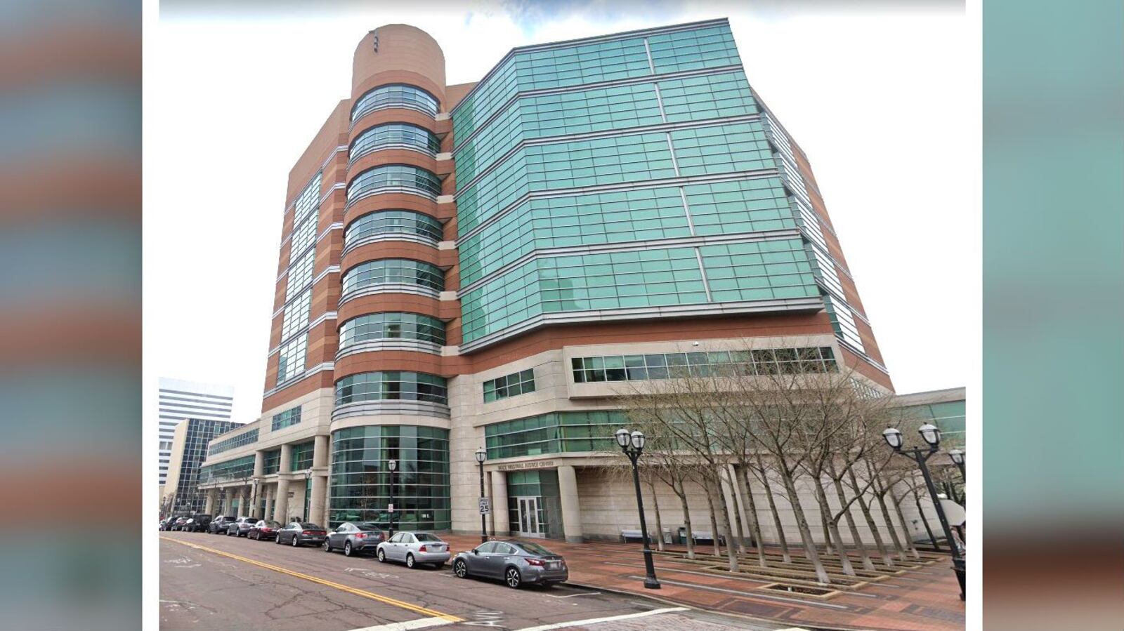 The Buzz Westfall Justice Center, which houses the St. Louis County Jail in Clayton, Mo., is pictured in an April 2019 Street View image. Jail staff came under fire last year after five inmates died in custody due to medical issues.