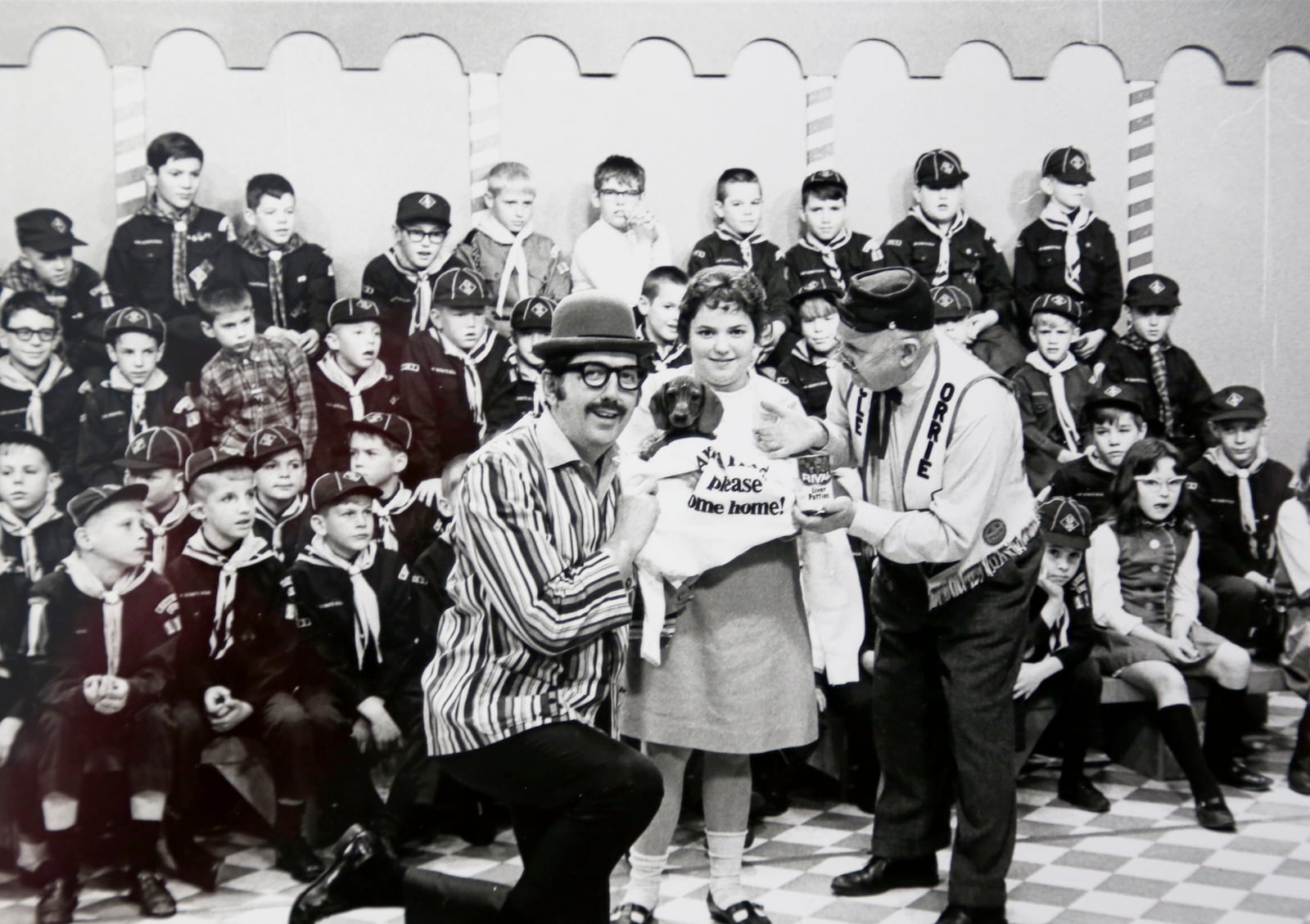 Ferdie Fussbudget, played by Ken Hardin, (left) and Uncle Orrie, played by Joe Rockhold, with the studio audience during filming of The Uncle Orrie Show. PHOTO: WHIO-TV