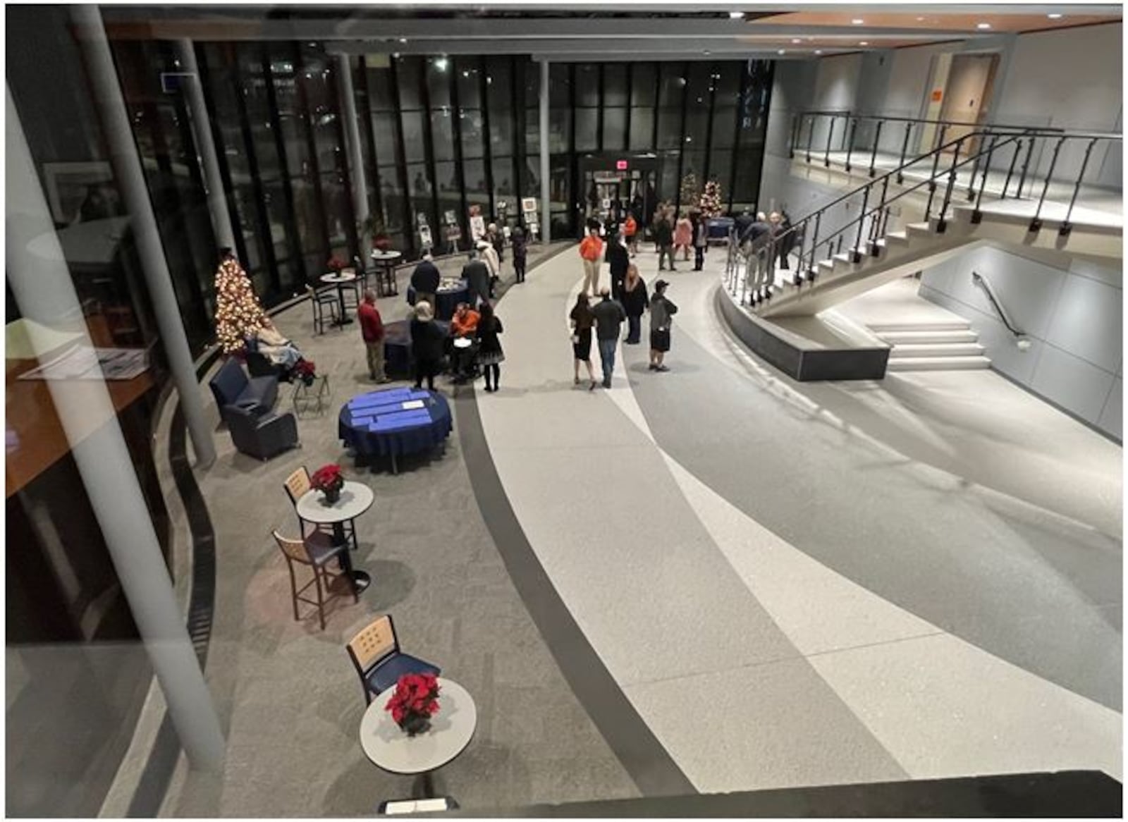 A view from the Wayne Local Schools superintendent's office overlooking the lobby of the new Performing Arts Center. The district's central office is located on the second floor. ED RICHTER/STAFF