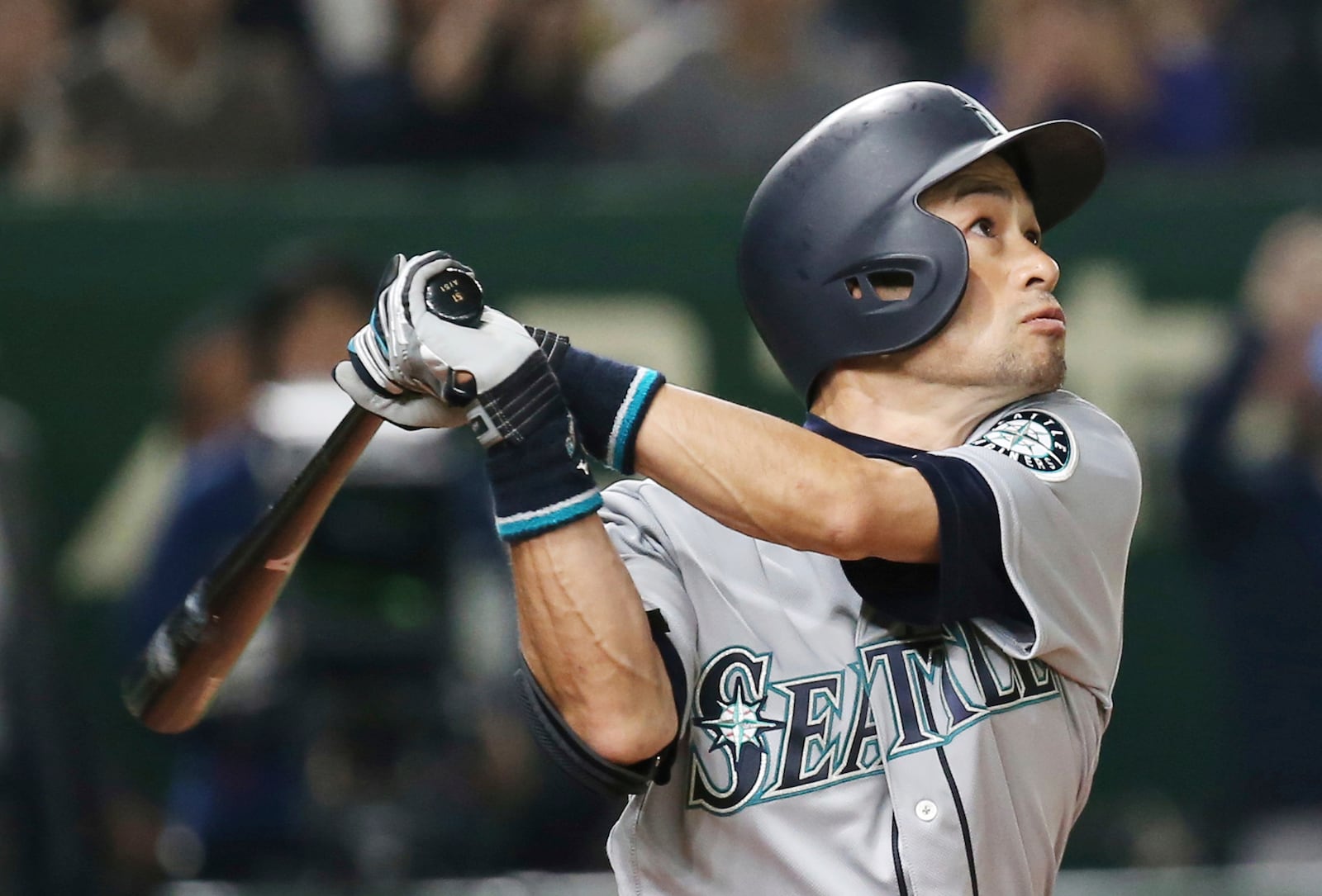 FILE - FILE - In this March 20, 2019, file photo, Seattle Mariners' Ichiro Suzuki pops out in the third inning of Game 1 of the Major League Baseball opening series against the Oakland Athletics at Tokyo Dome in Tokyo. (AP Photo/Koji Sasahara, File)