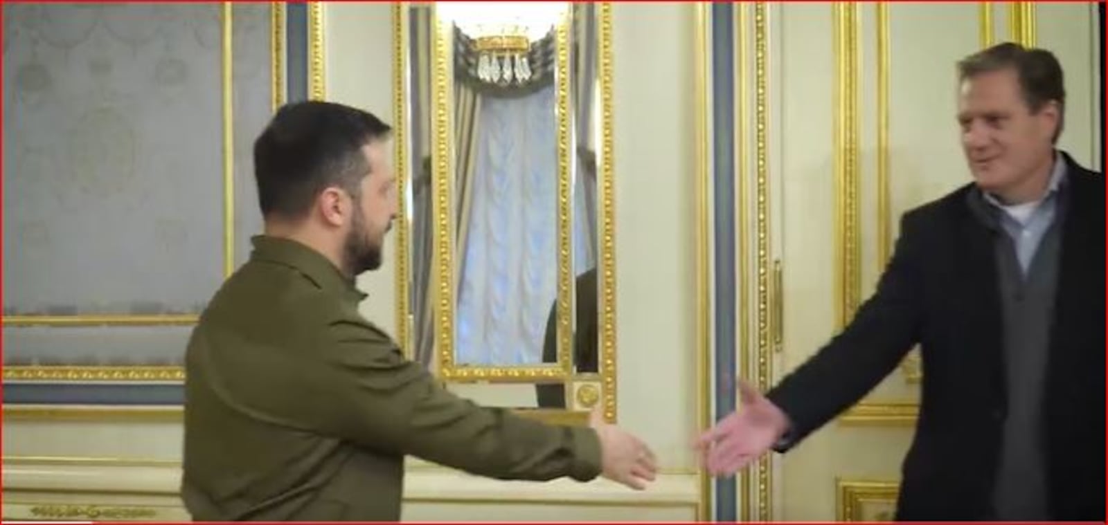 President Volodymyr Zelensky of Ukraine greets U.S. Rep. Mike Turner, R-Dayton, in Kyiv in October in a screen capture from a video on the @TpyxaNews Twitter account