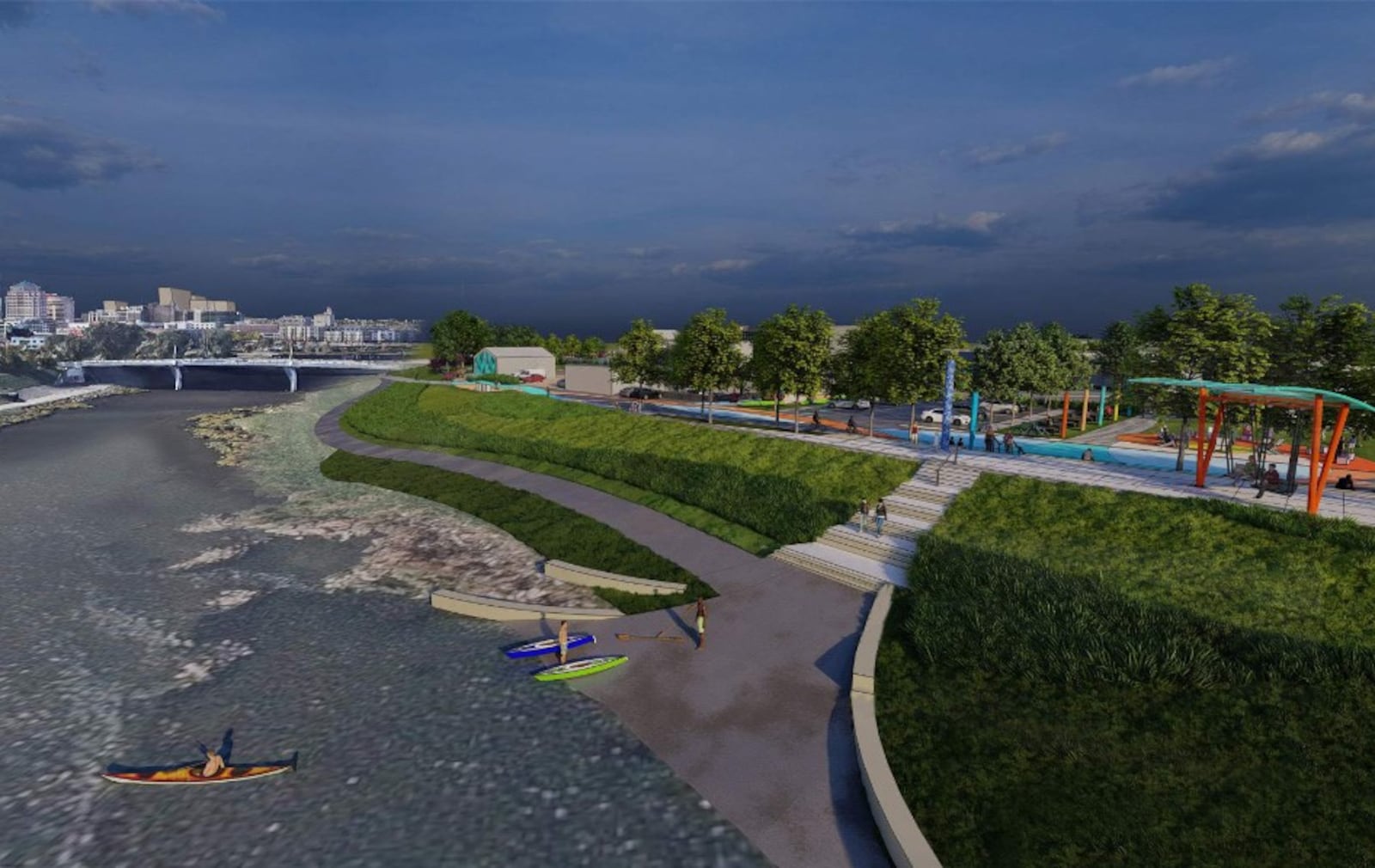 A concept rendering of what a new access point to the Mad River could look like from a new city of Dayton park. Dayton is building a new park at Valley and Troy streets in Old North Dayton. This rendering was included in the Northeast Dayton Neighborhoods Vision. CONTRIBUTED