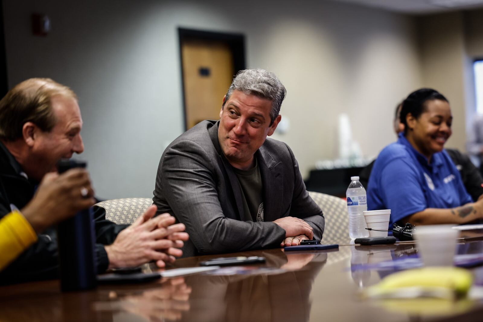 U.S. Senate candidate for Ohio, Tim Ryan stopped by the United Food Commercial Workers Local 75 on Poe Ave. to talk to local workers about his run for an Ohio senate seat. Ryan is running against Republican J.D. Vance this fall. JIM NOELKER/STAFF