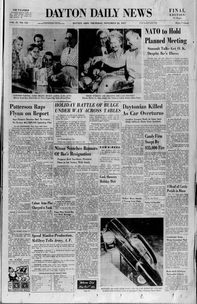 Thanksgiving Day front pages from the Dayton Daily News archives