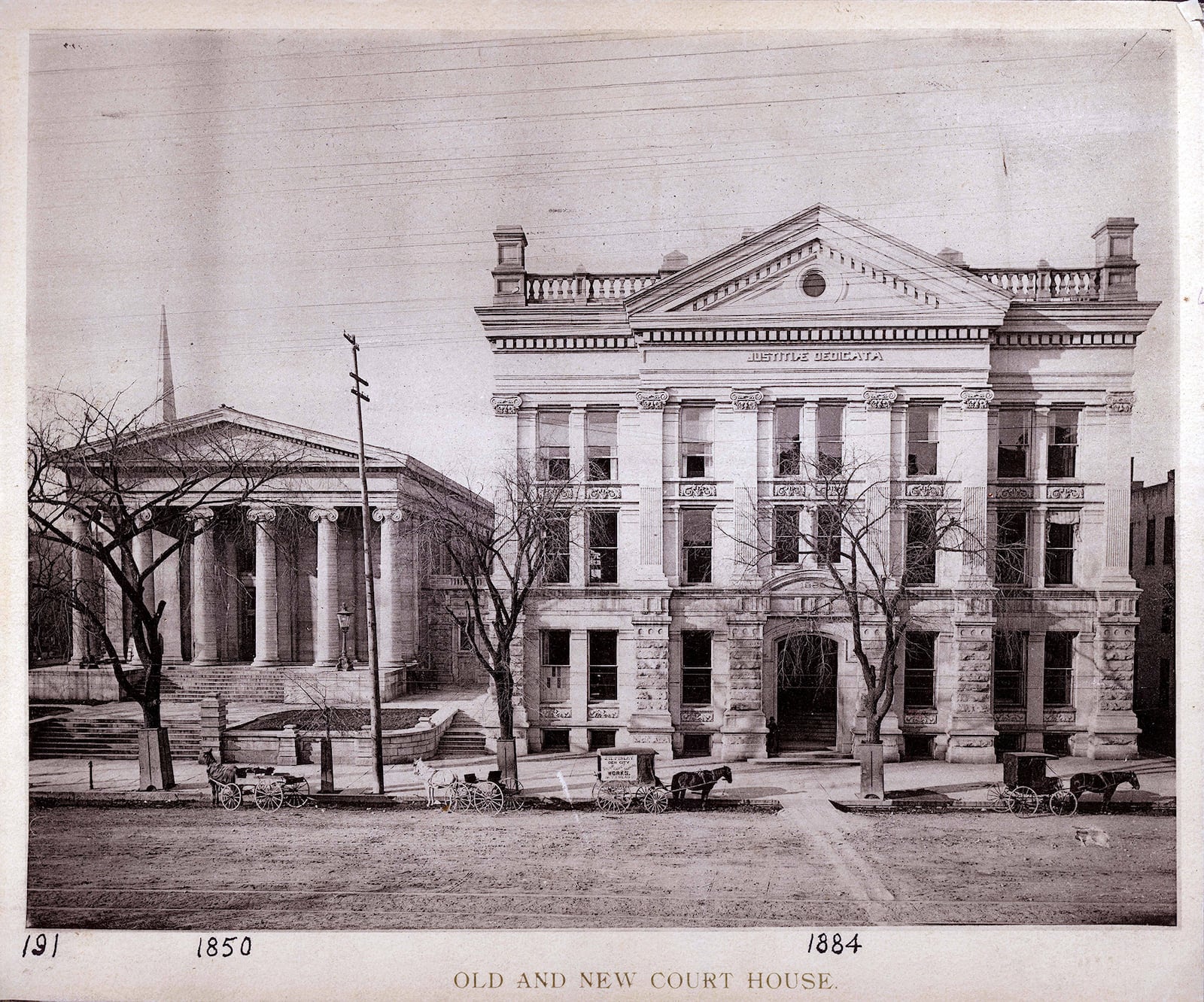 Dayton's old court house (left) opened in 1850 and the new court house opened in 1884. DAYTON METRO LIBRARY / LUTZENBERGER PICTURE COLLECTION