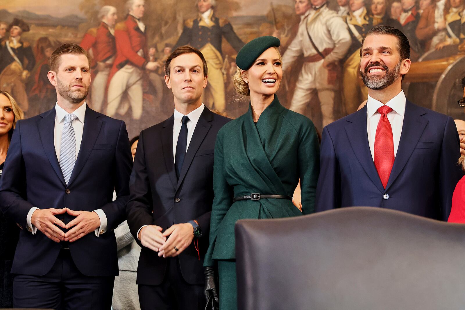 From left, Eric Trump, Jared Kushner, Ivanka Trump and Donald Trump Jr., arrive before the 60th Presidential Inauguration in the Rotunda of the U.S. Capitol in Washington, Monday, Jan. 20, 2025. (Chip Somodevilla/Pool Photo via AP)