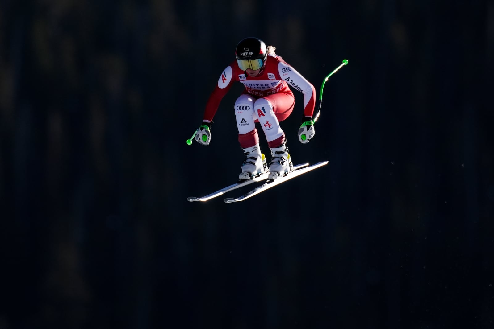 Austria's Cornelia Huetter competes during a women's World Cup downhill skiing race, Saturday, Dec. 14, 2024, in Beaver Creek, Colo. (AP Photo/John Locher)