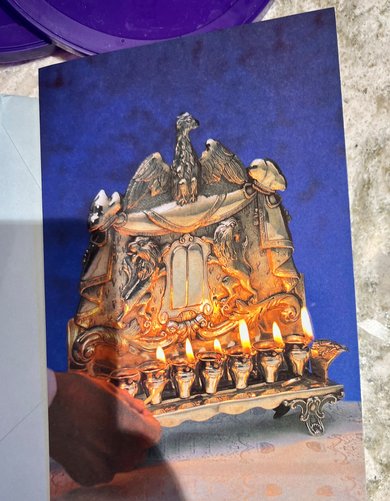 This Hanukkah menorah has been handed down for generations in  Rabbi Karen Bodney-Halasz'  family. It once appeared on a Hallmark Hanukkah greeting card.