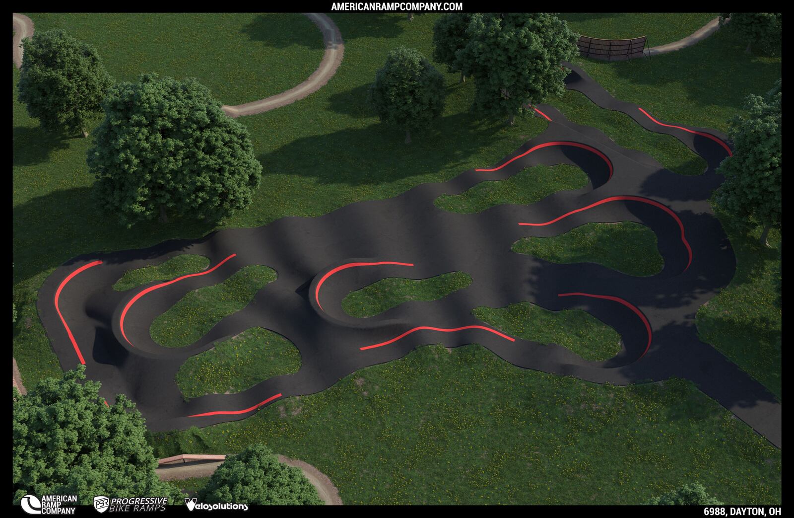 A rendering of some features at the proposed Dayton Bike Yard, the city's first mountain bike park. CONTRIBUTED