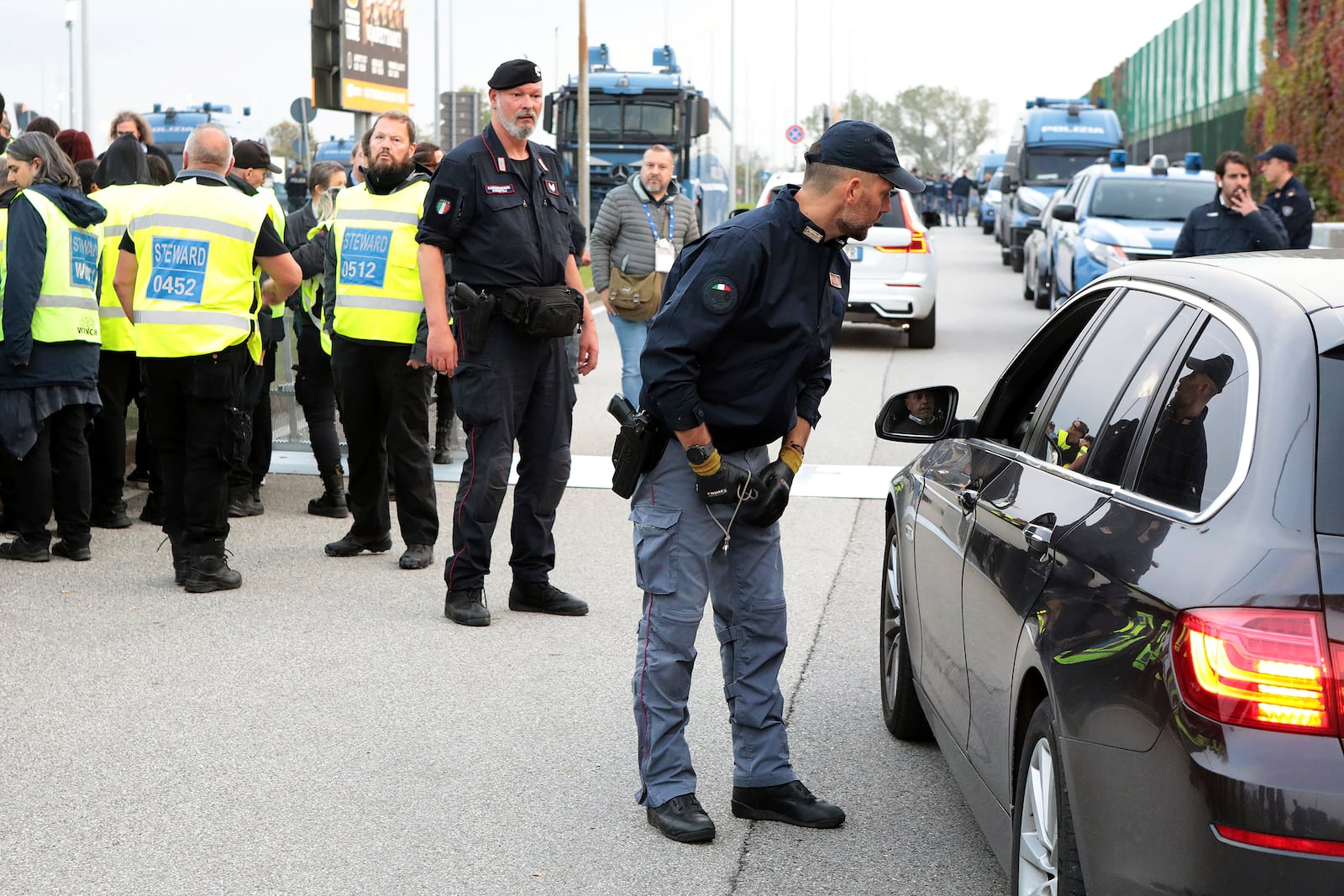 Police patrol ahead of the Nations League soccer match between Italy and Israel, at the Bluenergy stadium in Udine, Italy, Monday, Oct. 14, 2024. (Andrea Bressanutti/LaPresse via AP)