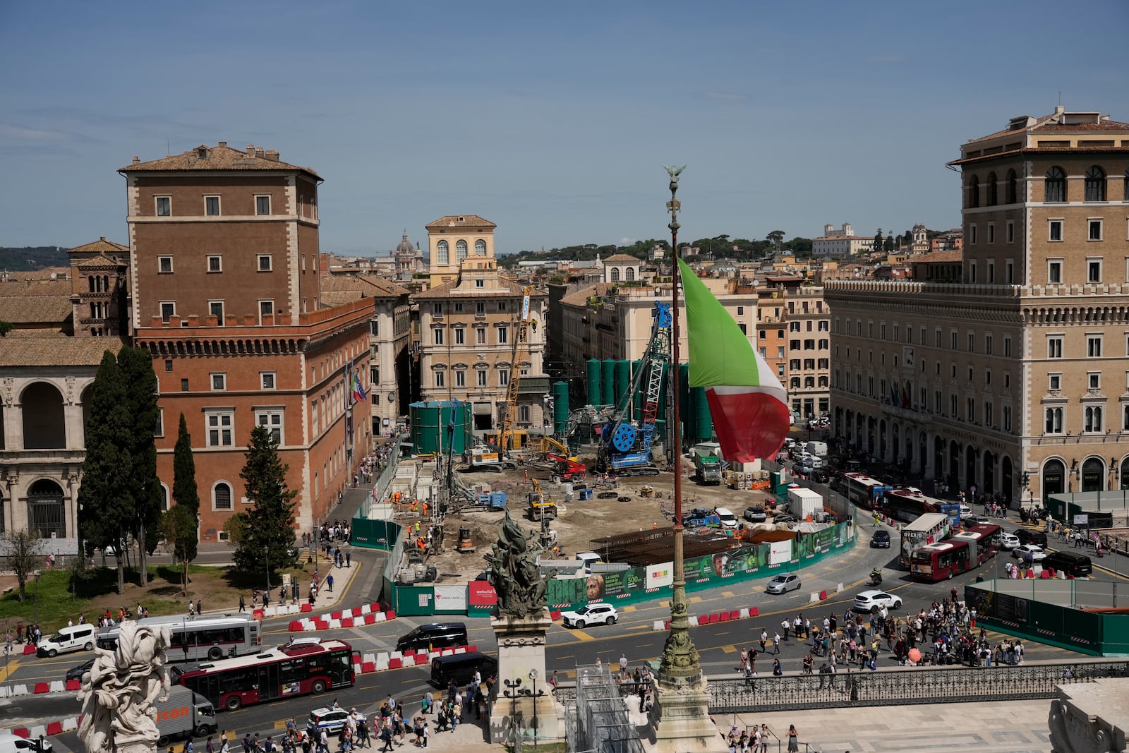 FILE - General view of the construction site of a major underground hub in central Piazza Venezia in Rome, Thursday, May 9, 2024. (AP Photo/Alessandra Tarantino, File)