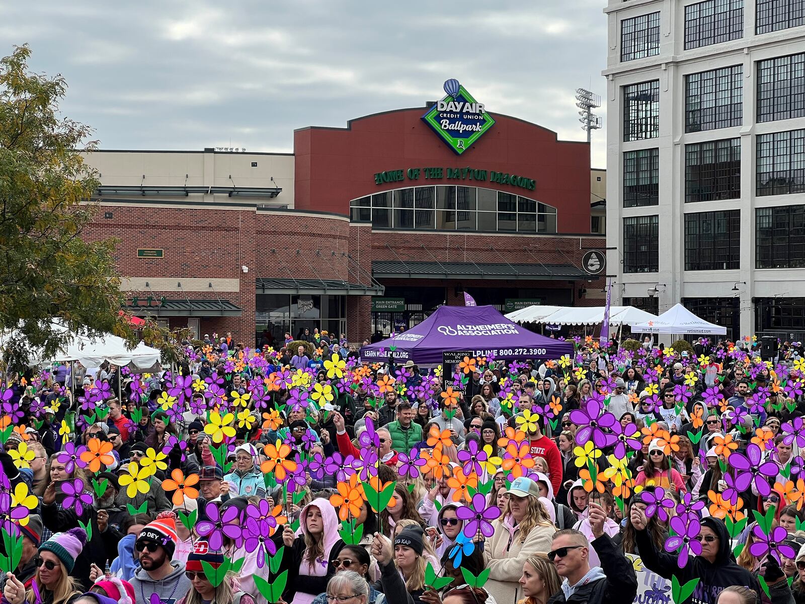 Local non-profit organizations take over Day Air Ball Park after each season ends and hosts their own events there. Here supporters of the Alzheimer's Association prepare to kick off the Walk to End Alzheimer's in October of 2022. CONTRIBUTED