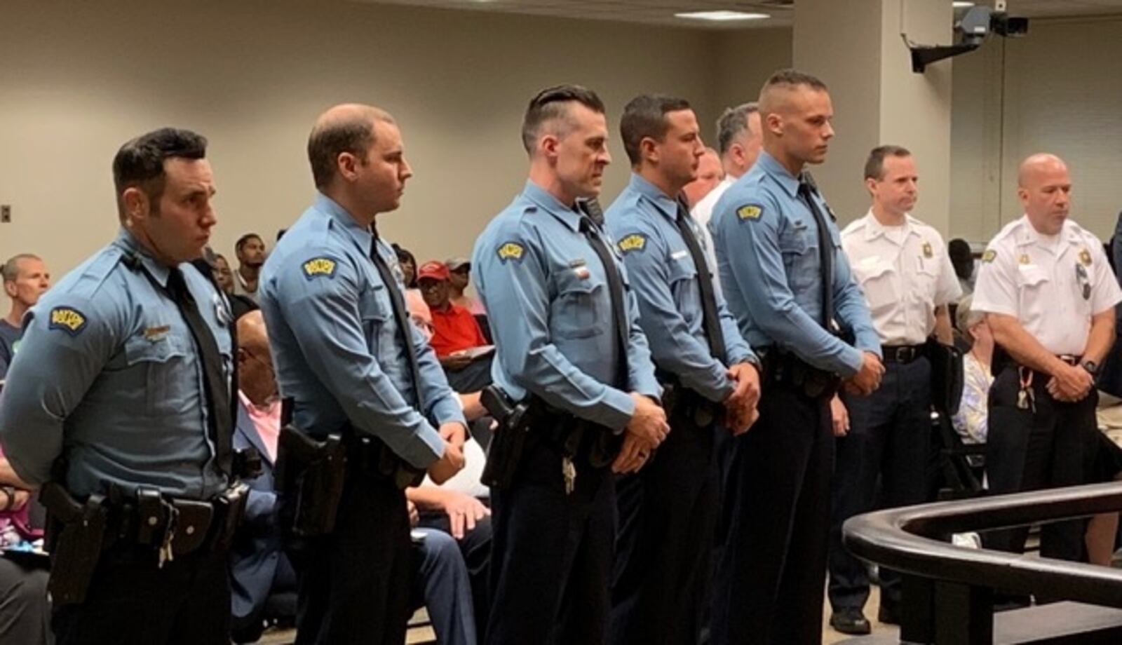 Six Dayton police officers were honored Sept. 4, 2019, by the Dayton City Commission for their heroism in stopping a shooter during the Aug. 4, 2019, attack in the city’s Oregon District.