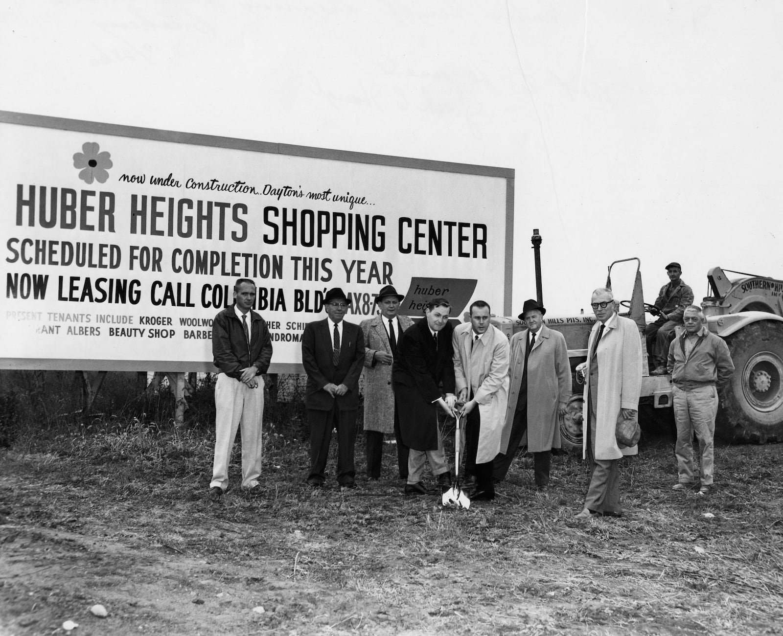 This is a picture from the late 50’s showing the groundbreaking for the Huber Center at the southwest corner of Chambersburg Road. and Brandt Pike. Charles Huber is in the light-colored overcoat on the right side of the shovel.