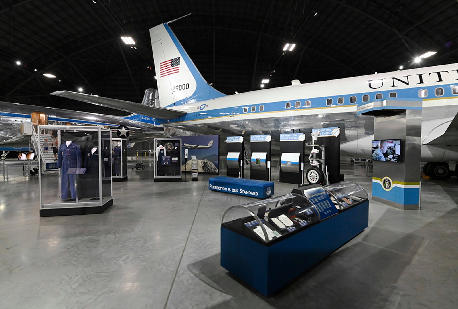 “Flying the President” is a permanent exhibit that opened in the museum’s Presidential Gallery in August 2020 and highlights the rich history of presidential travel and the dedicated men and women of the Air Force who perform