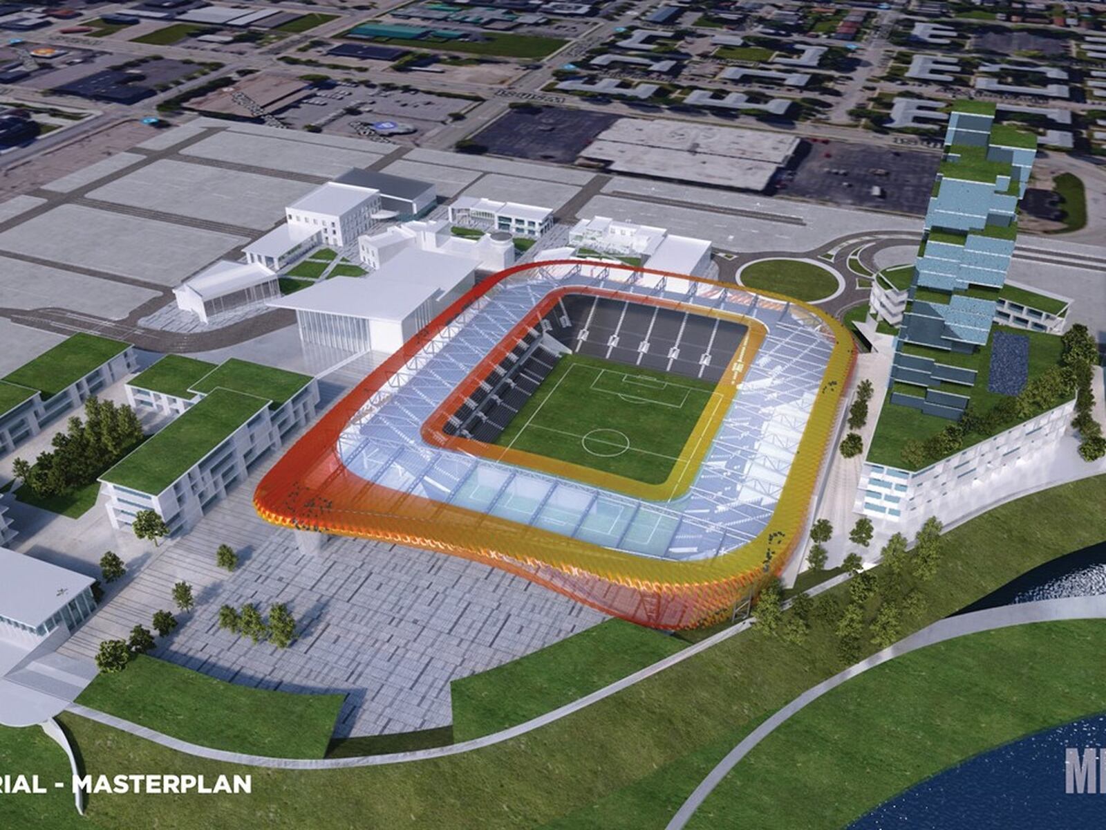 An artist rendering of the proposed FC Cincinnati stadium. CONTRIBUTED