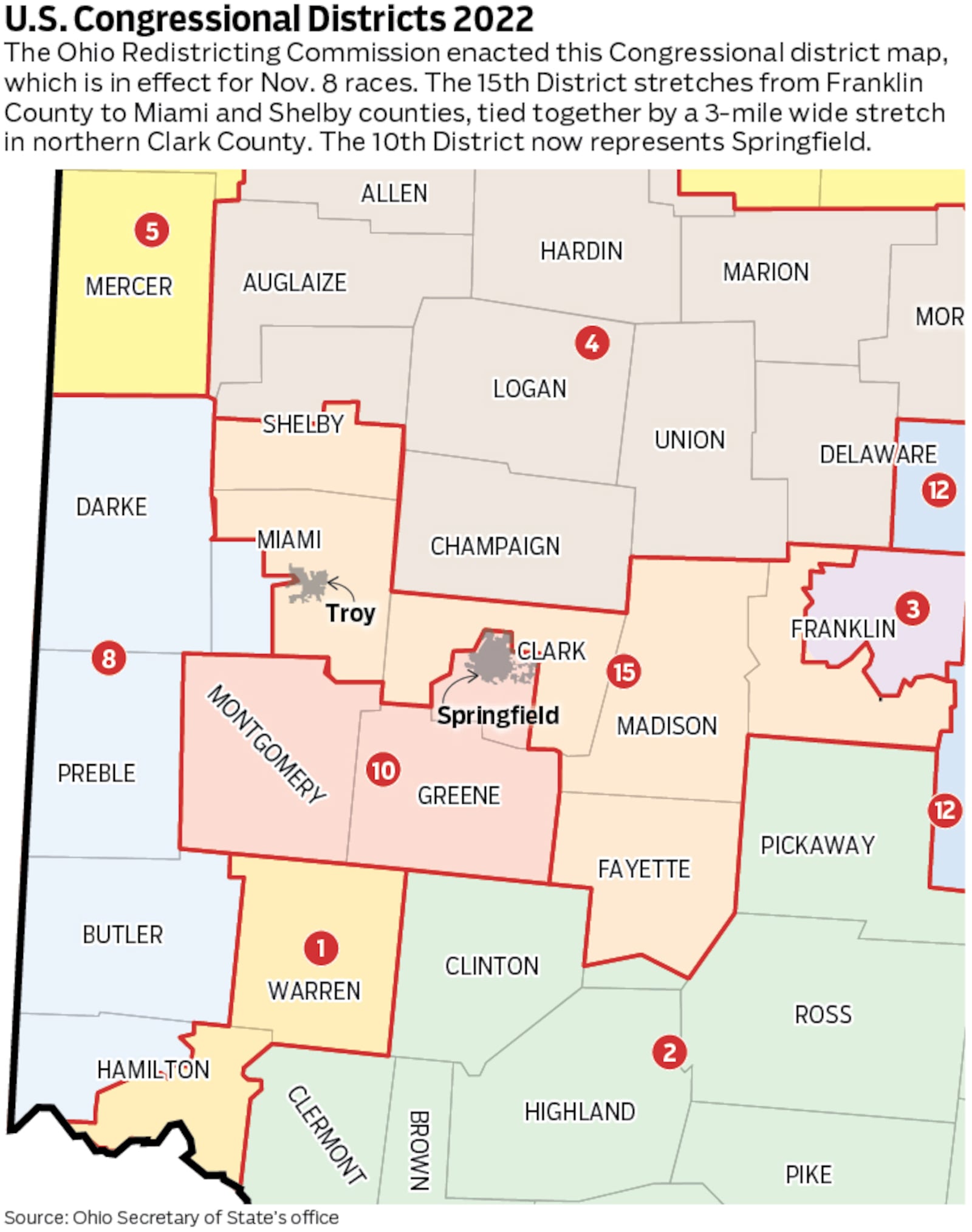 The boundaries of U.S. House Districts 8, 10 and 15 changed this year.