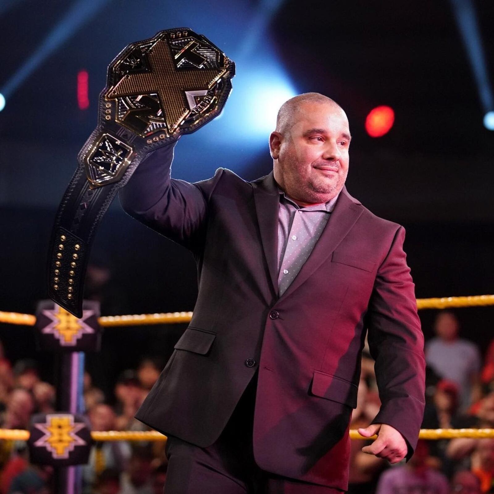 Jeremy Ganger with the honorary championship belt he received at a televised WWE NXT promotion in Florida in November. CONTRIBUTED