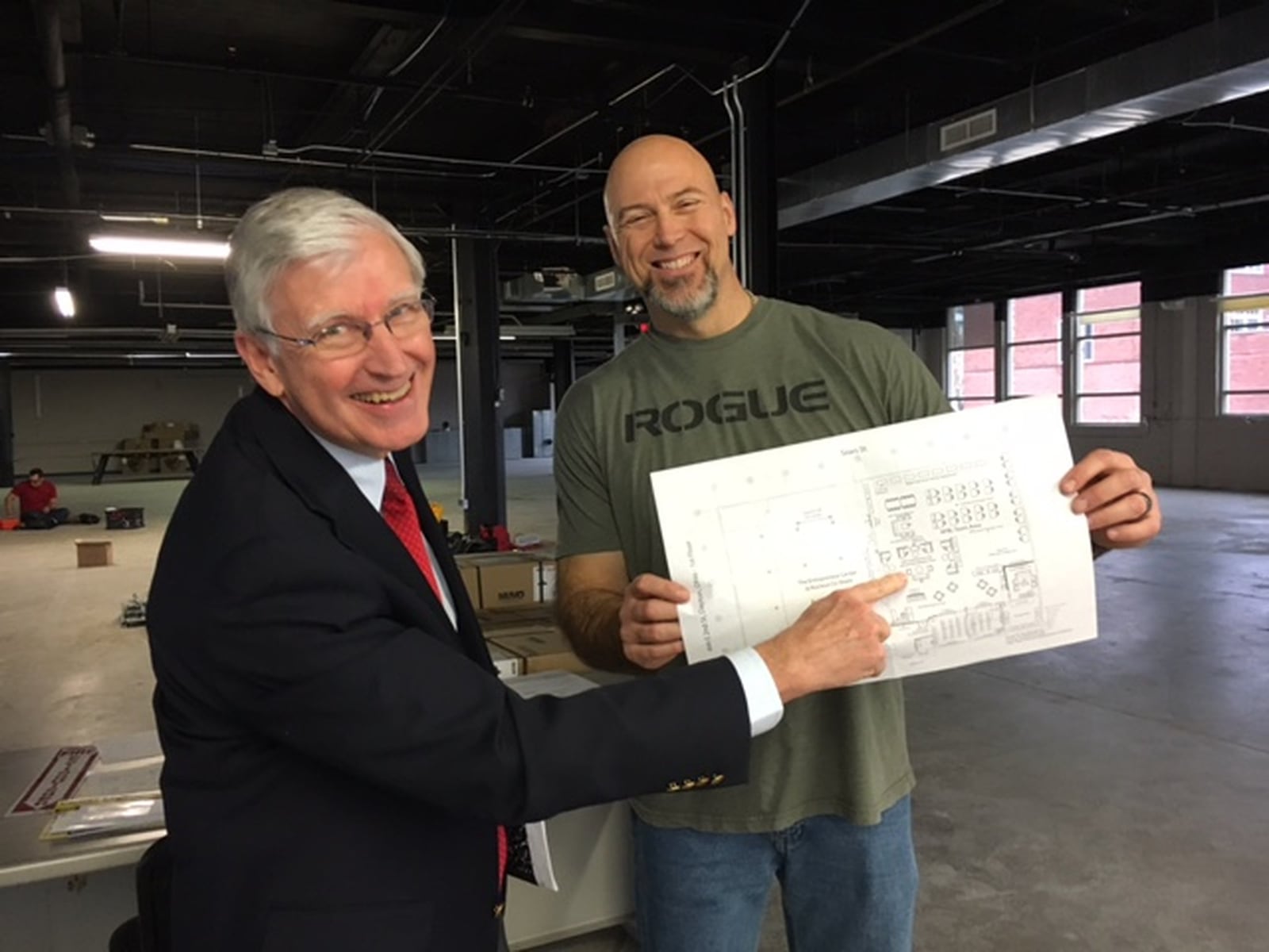 Les McFawn, director of the Wright Brothers Institute, left, and Jim Masonbrink, director of the Small Business Hub at the Wright Brothers Institute, are excited about plans for the new small business hub at 444 E. Second St. THOMAS GNAU/DAYTON