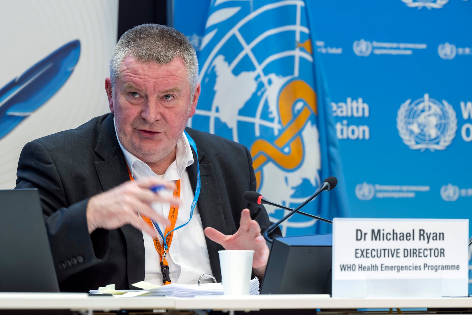 FILE - Michael Ryan, Executive Director, WHO Health Emergencies Programme, speaks to journalists during a press conference organized by the Geneva Association of United Nations Correspondents (ACANU) at the World Health Organization (WHO) headquarters in Geneva, Switzerland, on Dec. 14, 2022. (Martial Trezzini/Keystone via AP, File)