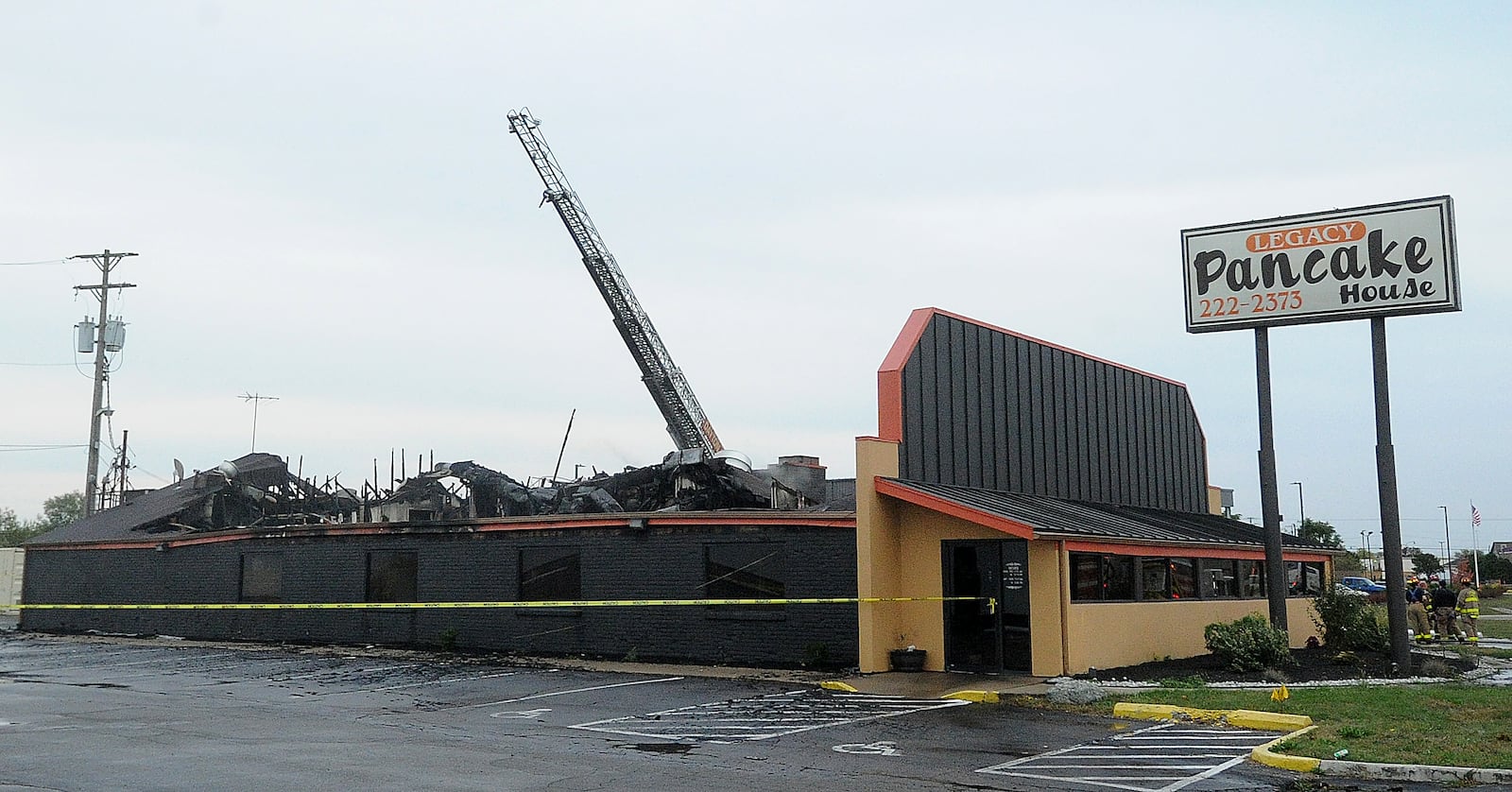 The Legacy Pancake House at 1510 N. Keowee St. is considered to be a total loss after heavy flames destroyed the restaurant Thursday morning Oct. 19, 2023. MARSHALL GORBY\STAFF