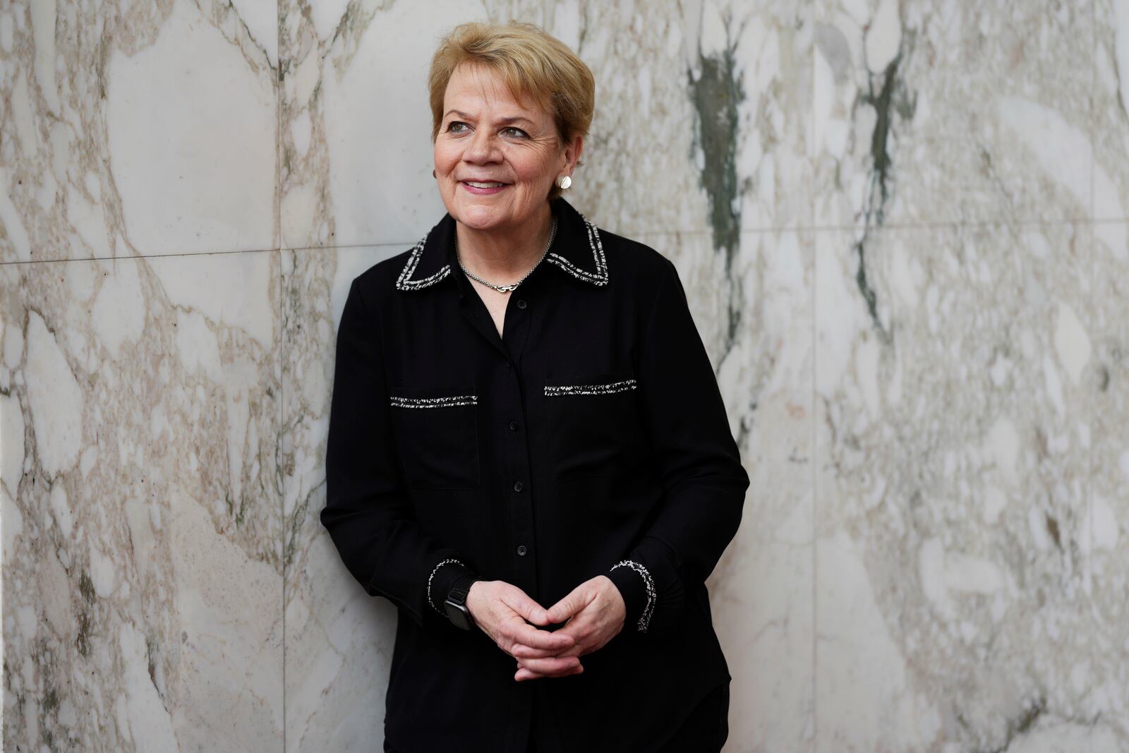 Conductor Marin Alsop poses for a portrait at the Metropolitan Opera on Wednesday, April 17, 2024, in New York. “El Nino” opens April 23. (Photo by Charles Sykes/Invision/AP)