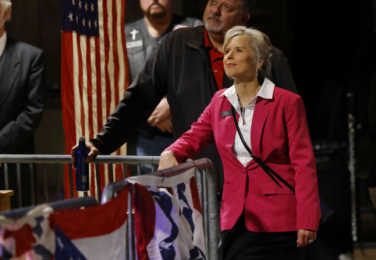 Butler County Auditor Nancy Nix was part if the crowd gathered to rally for Bernie Moreno, Republican candidate for U.S. Senate, Wednesday, Feb. 28, 2024 at Lori's Roadhouse in West Chester Township. Donald Trump Jr. and former GOP presidential candidate Vivek Ramaswamy joined in supporting Moreno. NICK GRAHAM/STAFF