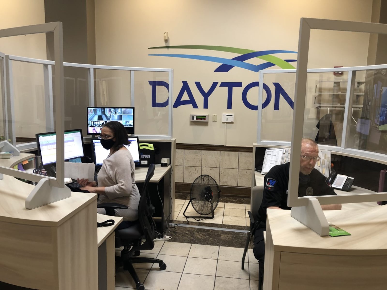 The lobby of Dayton City Hall. It has been modified to reduce the risk of COVID-19. CORNELIUS FROLIK / STAFF