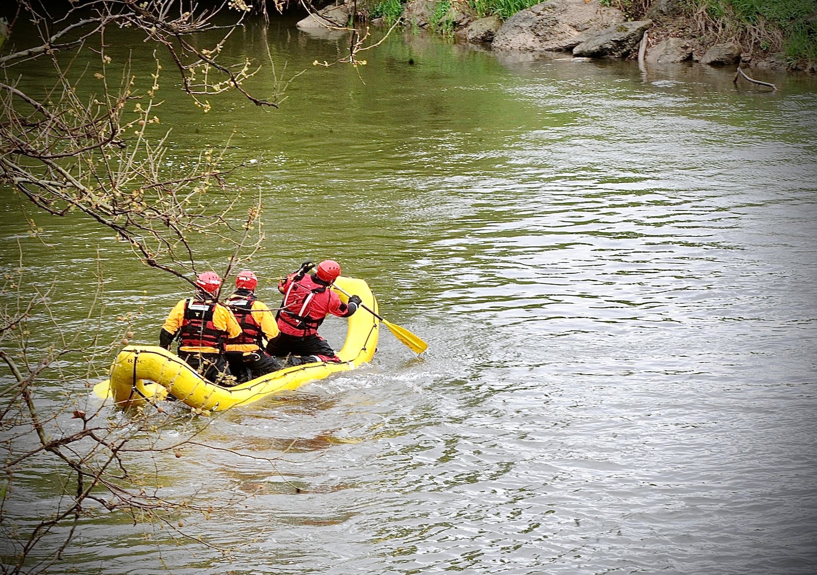 The Dayton Fire Department searches the banks of the Mad River Monday, May 1, 2023 for missing 7-year-old Lucas Rosales. The search was from Harshman Road down to Findlay Street. MARSHALL GORBY \STAFF