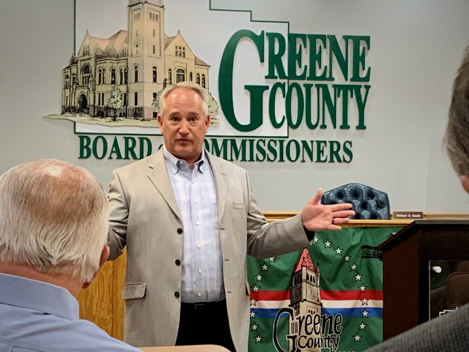 Auditor of State Keith Faber speaks to Greene County municipal elected officials about the do's and don'ts of communicating to the public about levies, July 13, 2023. LONDON BISHOP/STAFF