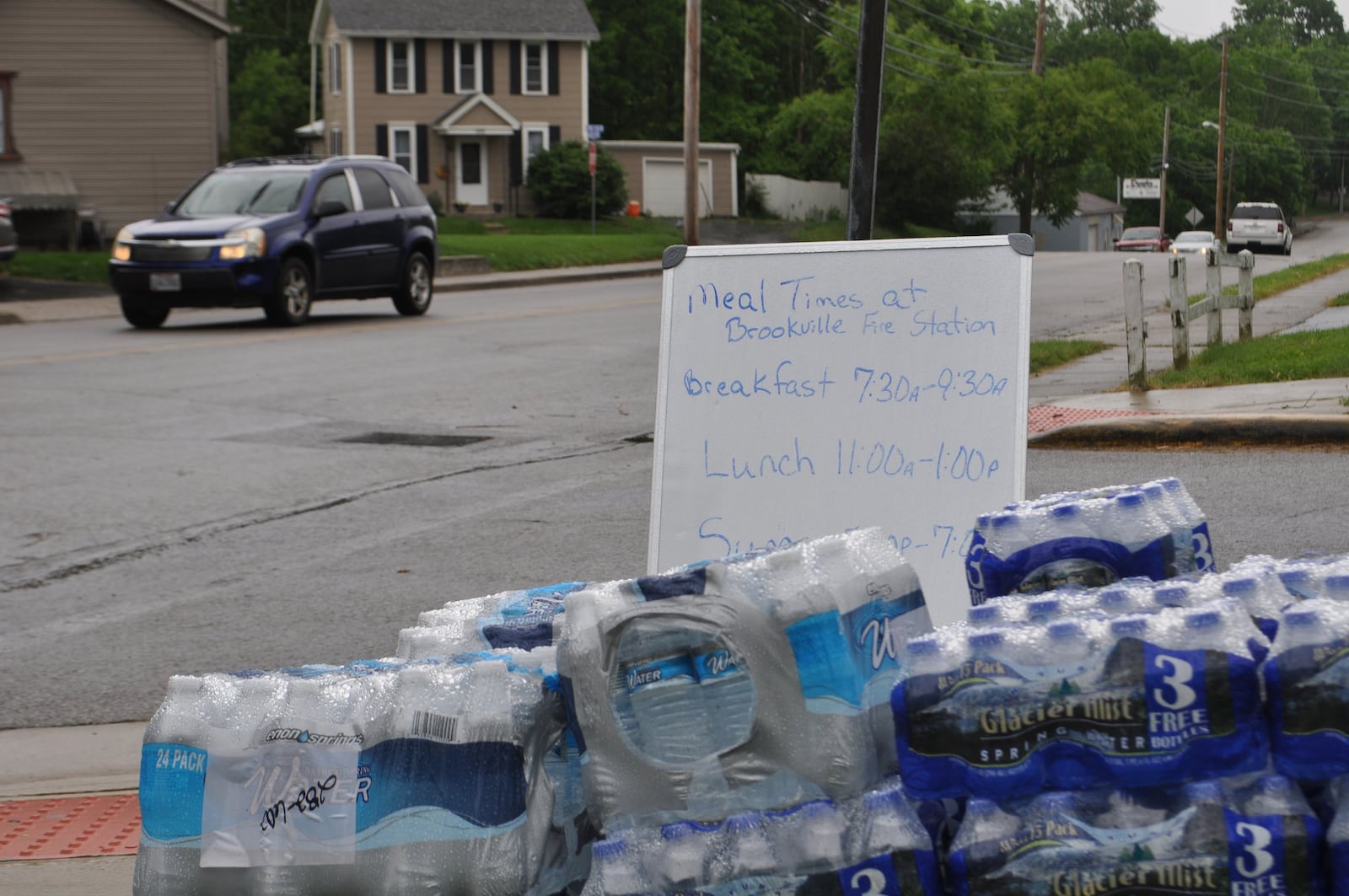 A donation drop off site outside of a neighborhood in Brookville. An EF 3 tornado ripped through the town late Monday night.