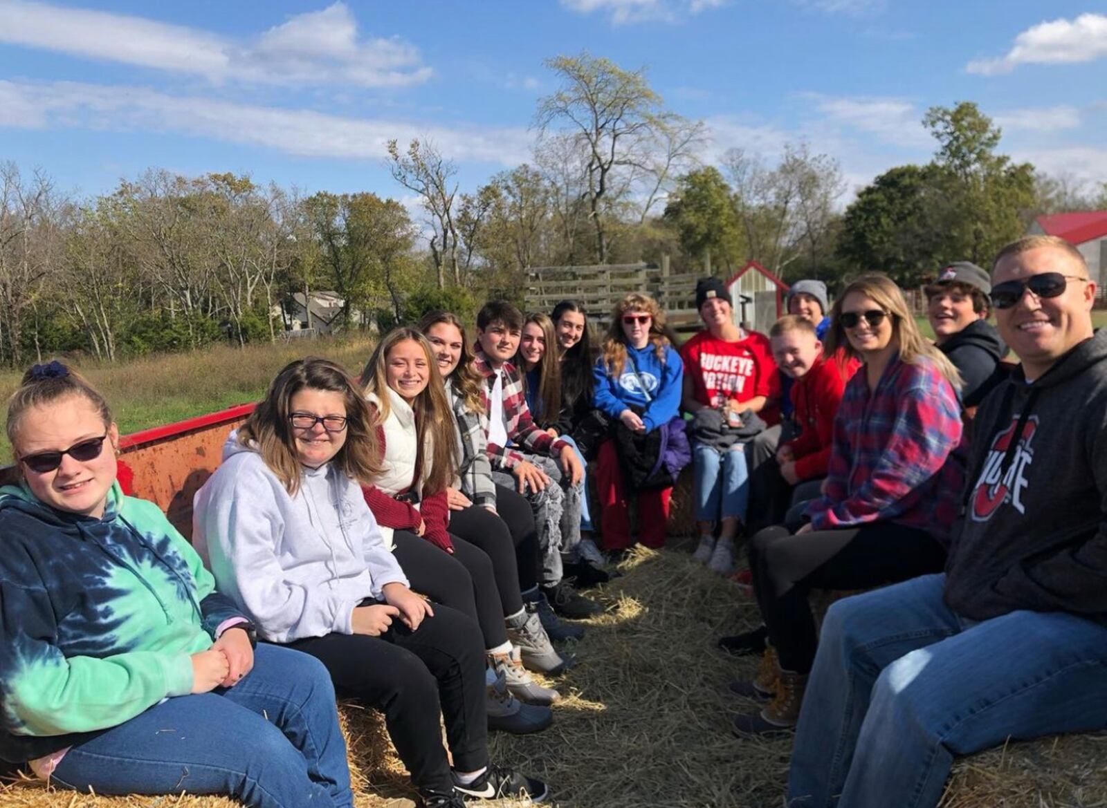 The Miamisburg Best Buddies chapter on a group outing to Warrick Farm in Miamisburg last fall. L-R Jayla Miller, Riley Ball, Bella Trace, Lauren Walker, Nathan Ennis, Ella Savely, Kayli Parker, Cassie Noah, Olivia Taylor, Drew Copsey, Andy Turner, Preston Barr, Amanda DiGiovanna, Vincent Limber