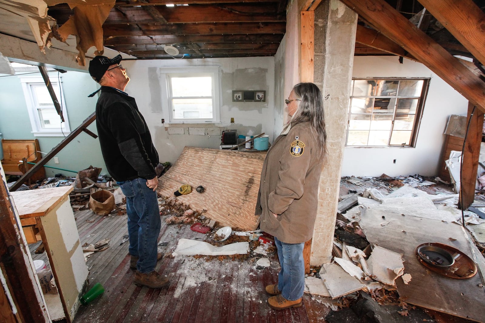 Rex and Connie Huselton survived the tornado that damaged their Ontario Avenue home in Harrison Twp. They lived in an RV behind the house for a time, but it became clear they would have to find a new home before winter along with the realization the damaged house may never be rebuilt. CHRIS STEWART / STAFF