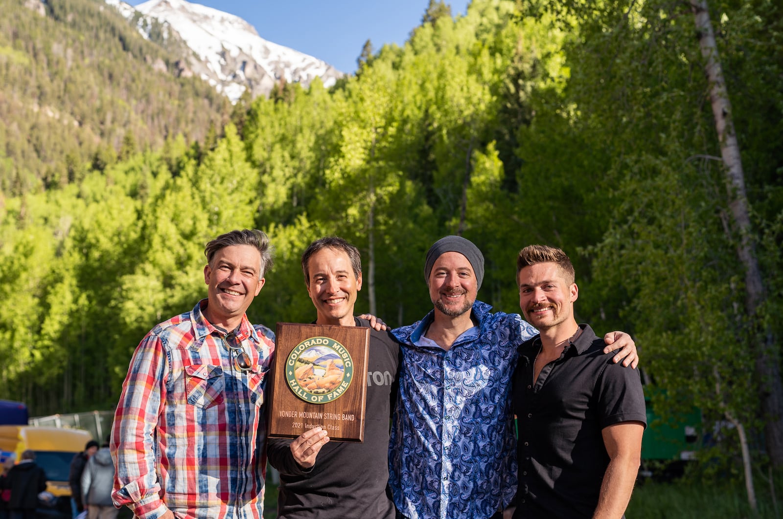 Yonder Mountain String Band, (left to right) Dave Johnston, Adam Aijala, Ben Kaufmann and Nick Piccininni, shares the stage with Railroad Earth and Leftover Salmon at Rose Music Center in Huber Heights on Friday, Aug. 11. CONTRIBUTED