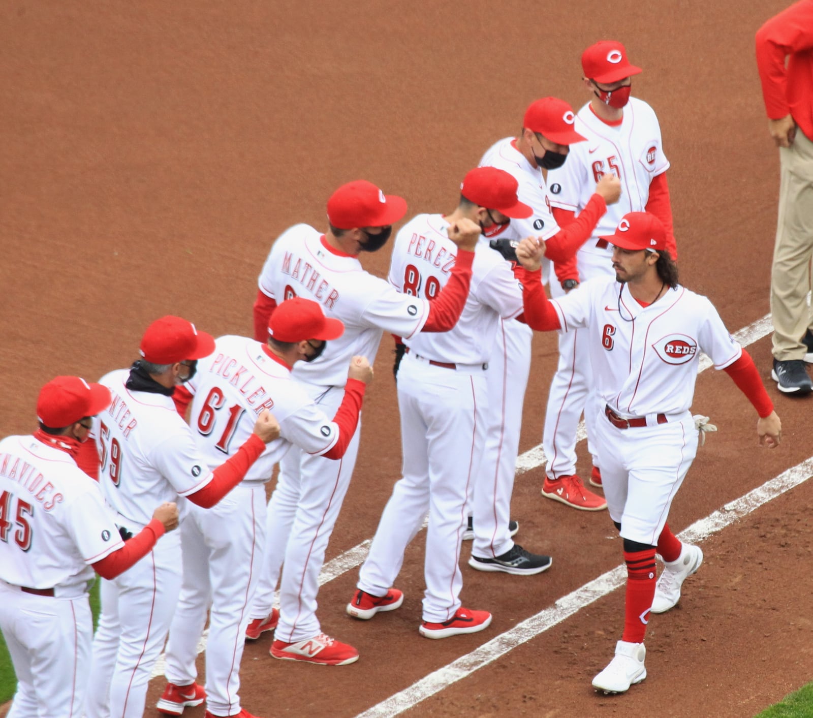 Reds second baseman Jonathan India is introduced in a pregame ceremony on Opening Day on Thursday, April 1, 2021, at Great American Ball Park in Cincinnati. David Jablonski/Staff