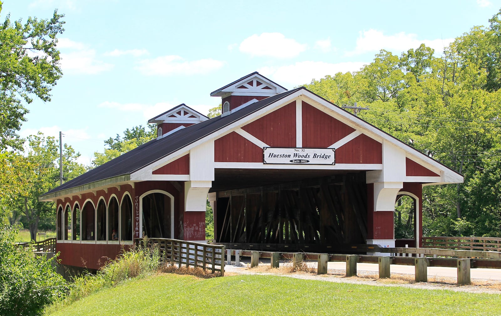 Hueston Woods Bridge was constructed in 2012 and is one of eight covered bridges in Preble County. LISA POWELL / STAFF