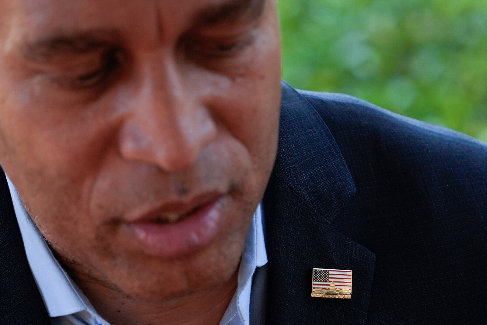 House Minority Leader Hakeem Jeffries, D-N.Y., during an interview with The Associated Press, Saturday, Oct. 12, 2024, in Irvine, Calif. (AP Photo/Julia Demaree Nikhinson)