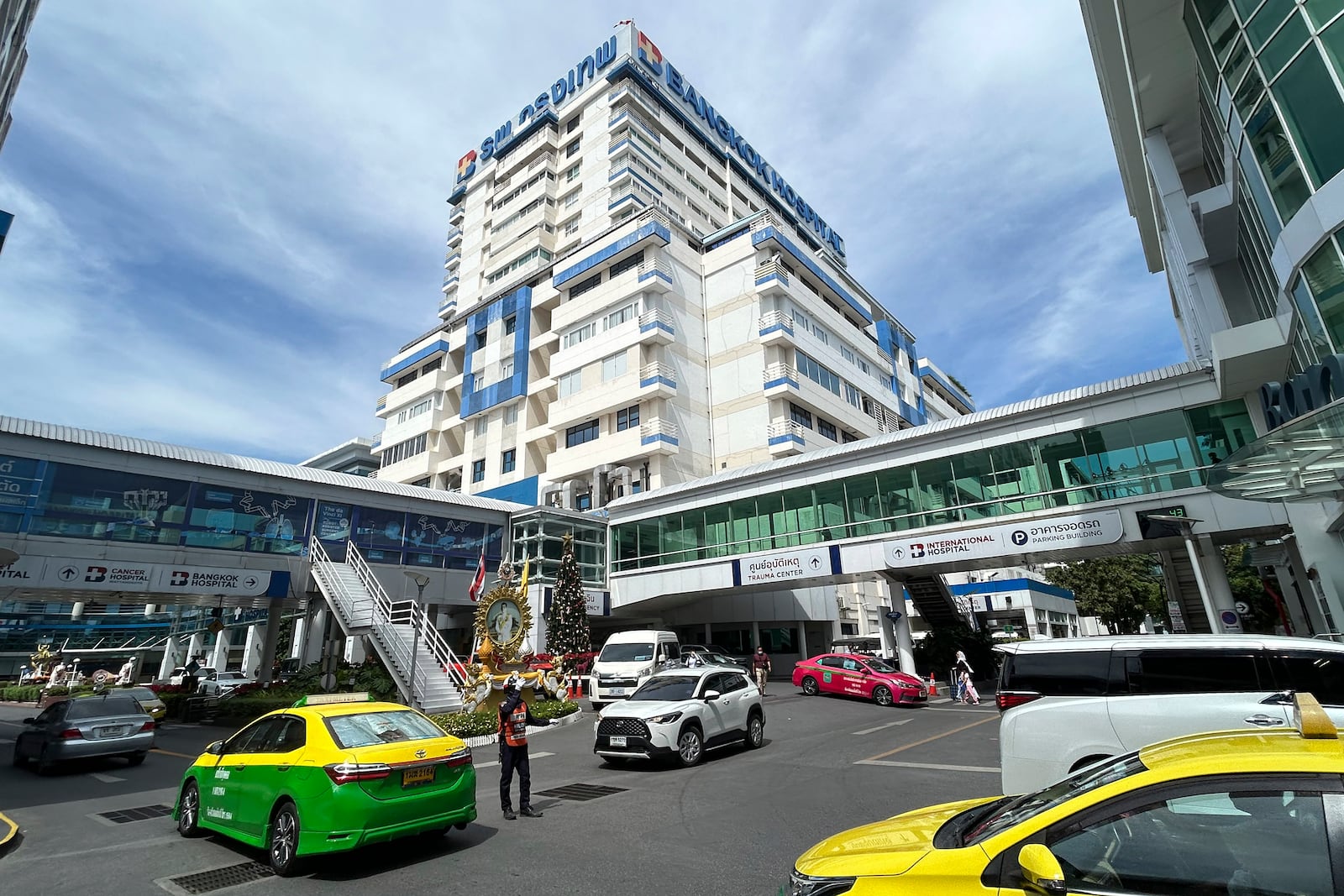 This photo shows the exterior of Bangkok Hospital, in Bangkok, Thailand, Thursday, Nov. 21, 2024. (AP Photo/Sakchai Lalit)