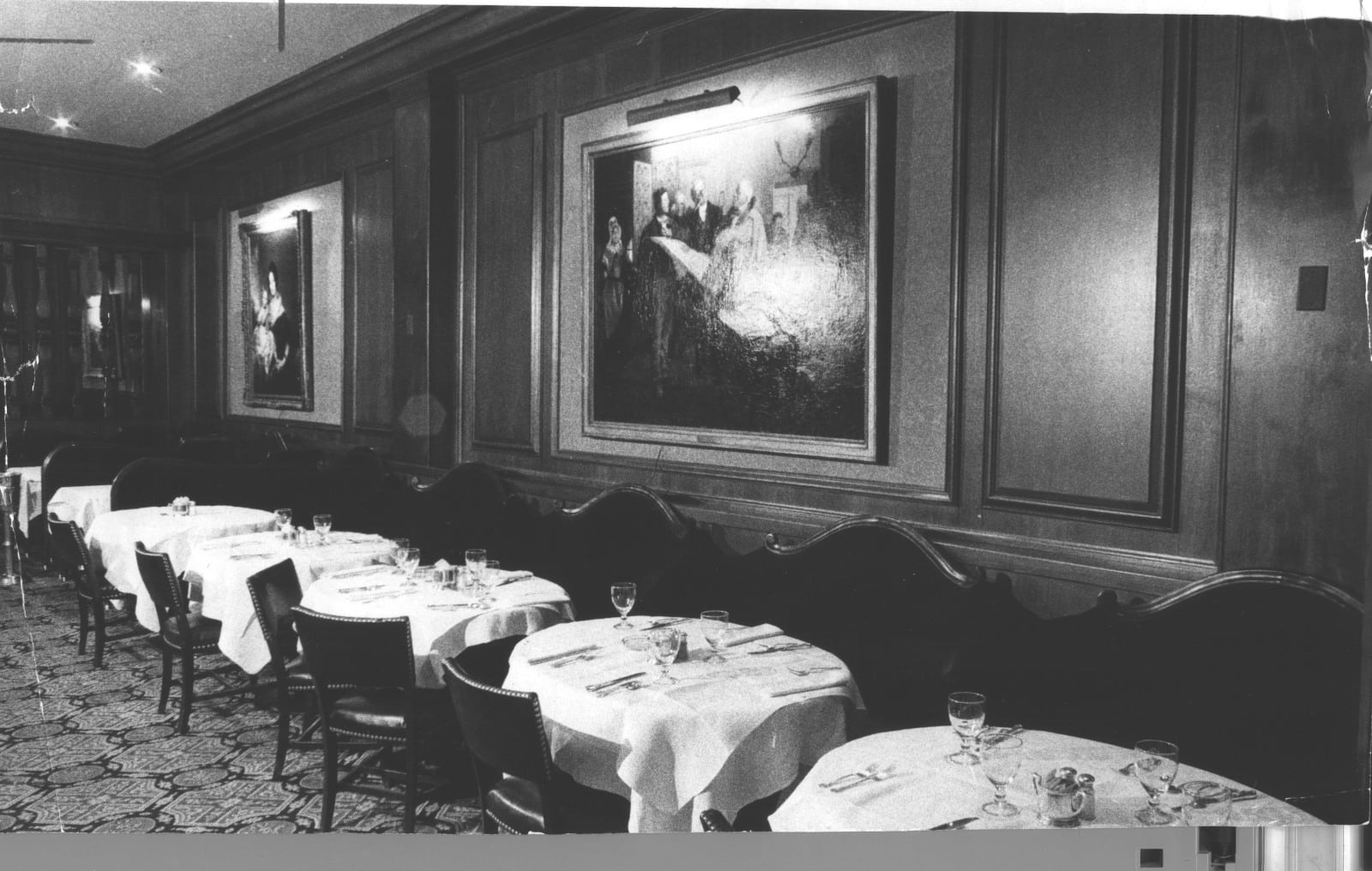 The dining room of the King Cole restaurant  in Dayton, circa 1974.