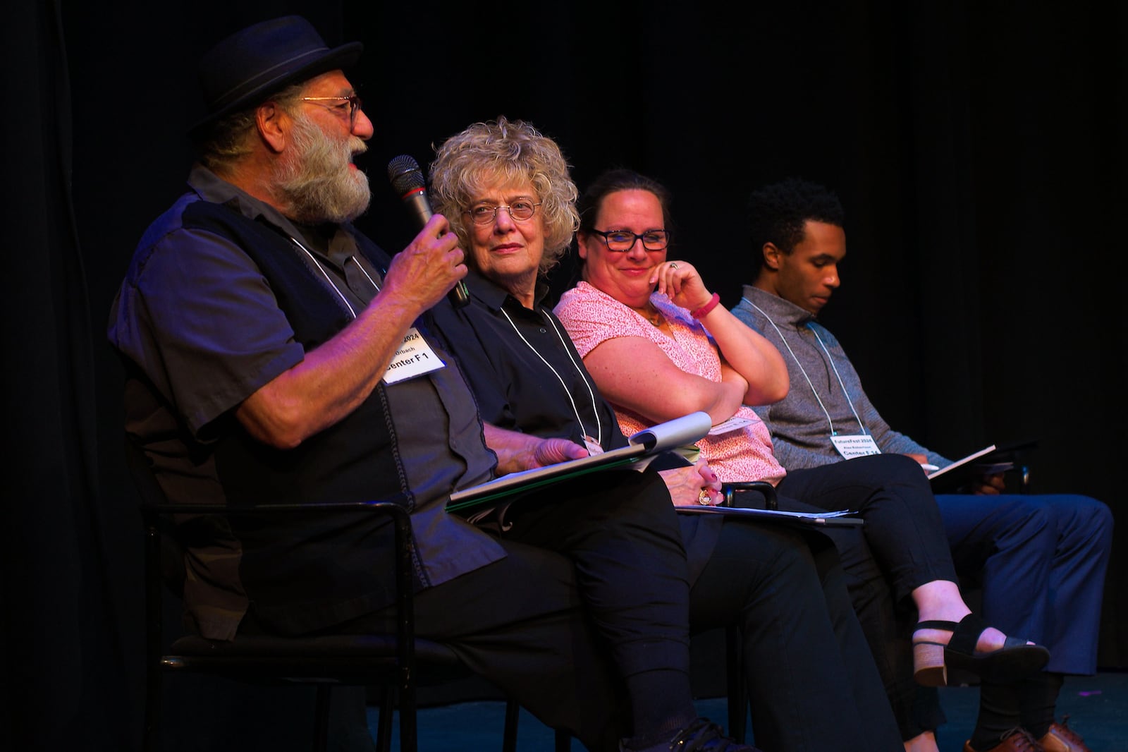 The 2024 Dayton Playhouse FutureFest adjudicators: (left to right) Ron Orbach, Helen Sneed, Emily N. Wells, and Alexander Robertson. PHOTO BY RAY GEIGER