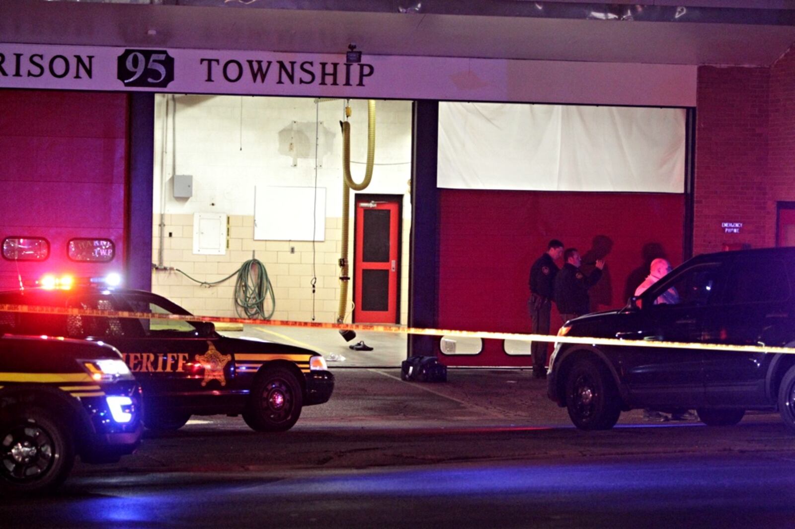 Multiple police crews were dispatched Monday night to the Harrison Twp. fire station in the 2200 block of Needmore Avenue on a report of a self-inflicted gunshot wound. Jim Noelker/Staff