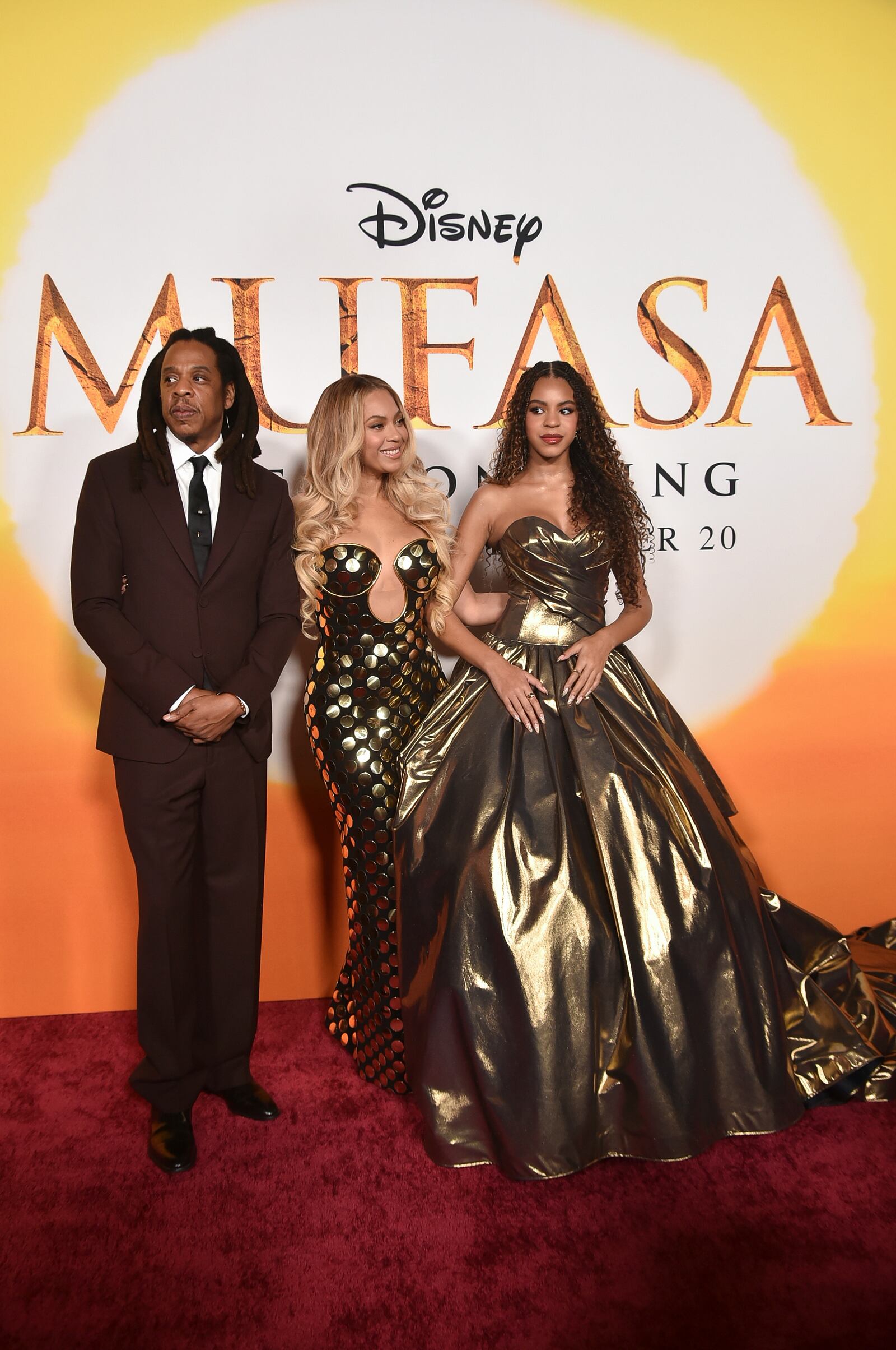 Jay-Z, from left, Beyoncé and Blue Ivy Carter arrive at the premiere of "Mufasa: The Lion King" on Monday, Dec. 9, 2024, at the Dolby Theatre in Los Angeles (Photo by Richard Shotwell/Invision/AP)