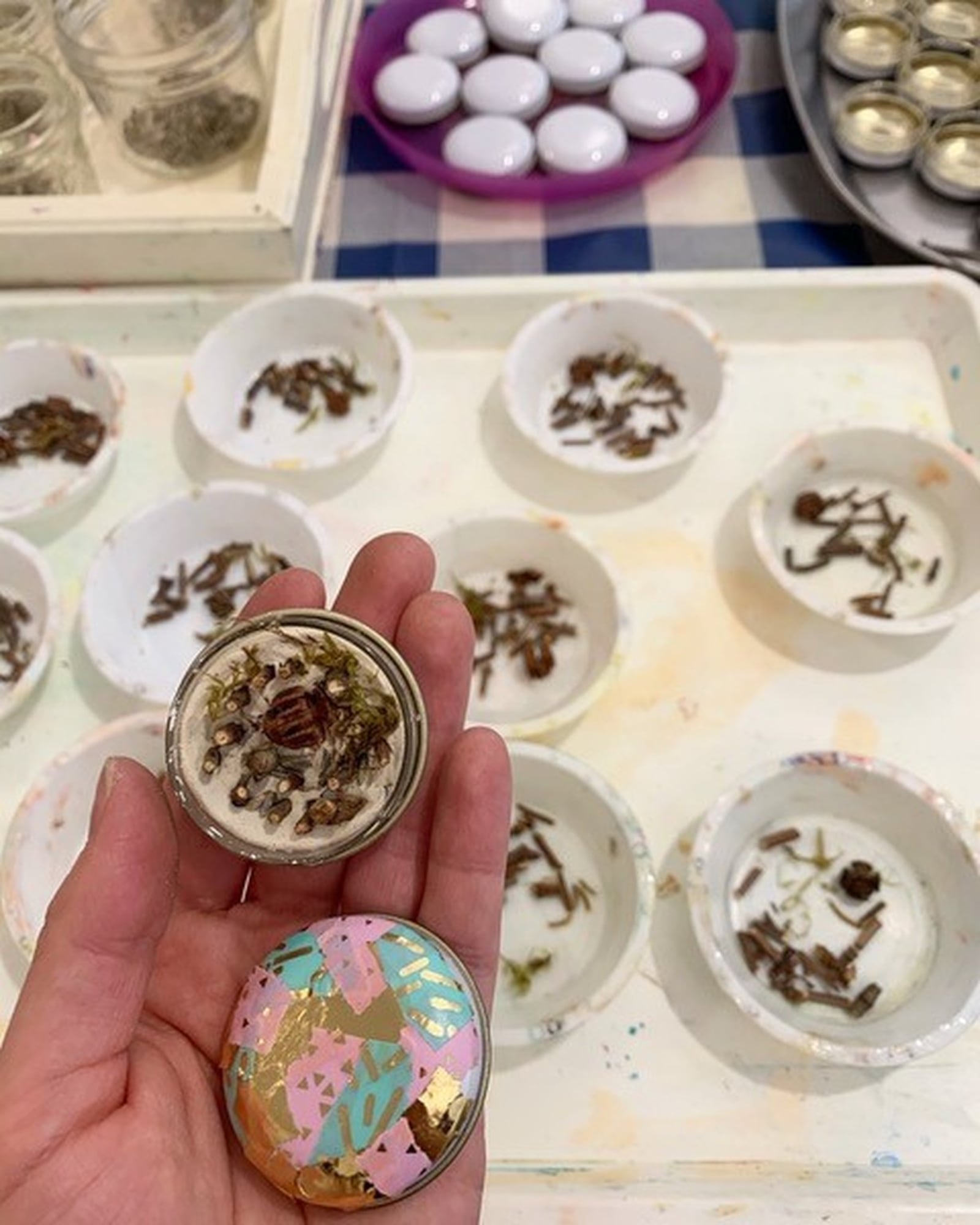 Brooklyn art instructor Hannah Levinson found these little tins at Mendelson’s. They were used to make miniature forests in her “Playing with Scale” class, she told us. HANNAH LEVINSON/CONTRIBUTED