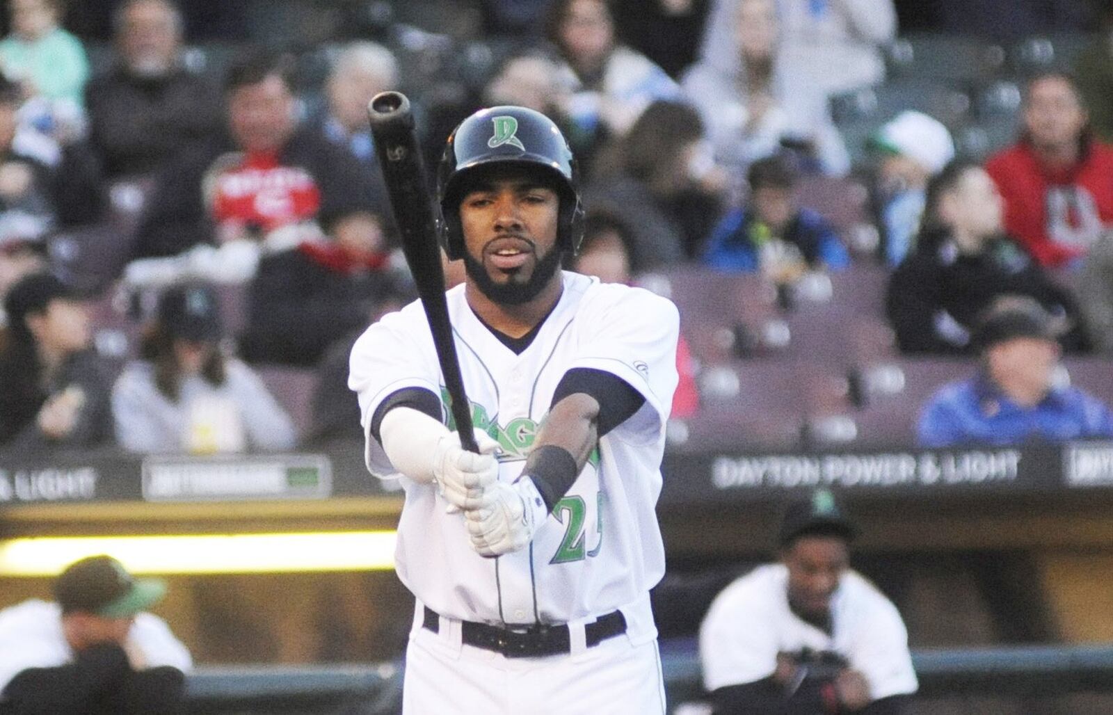 Dragons OF Narciso Crook. The Dragons defeated the visiting Lake County Captains 9-3 at Fifth Third Field in Dayton on Wed., April 11, 2018. MARC PENDLETON / STAFF