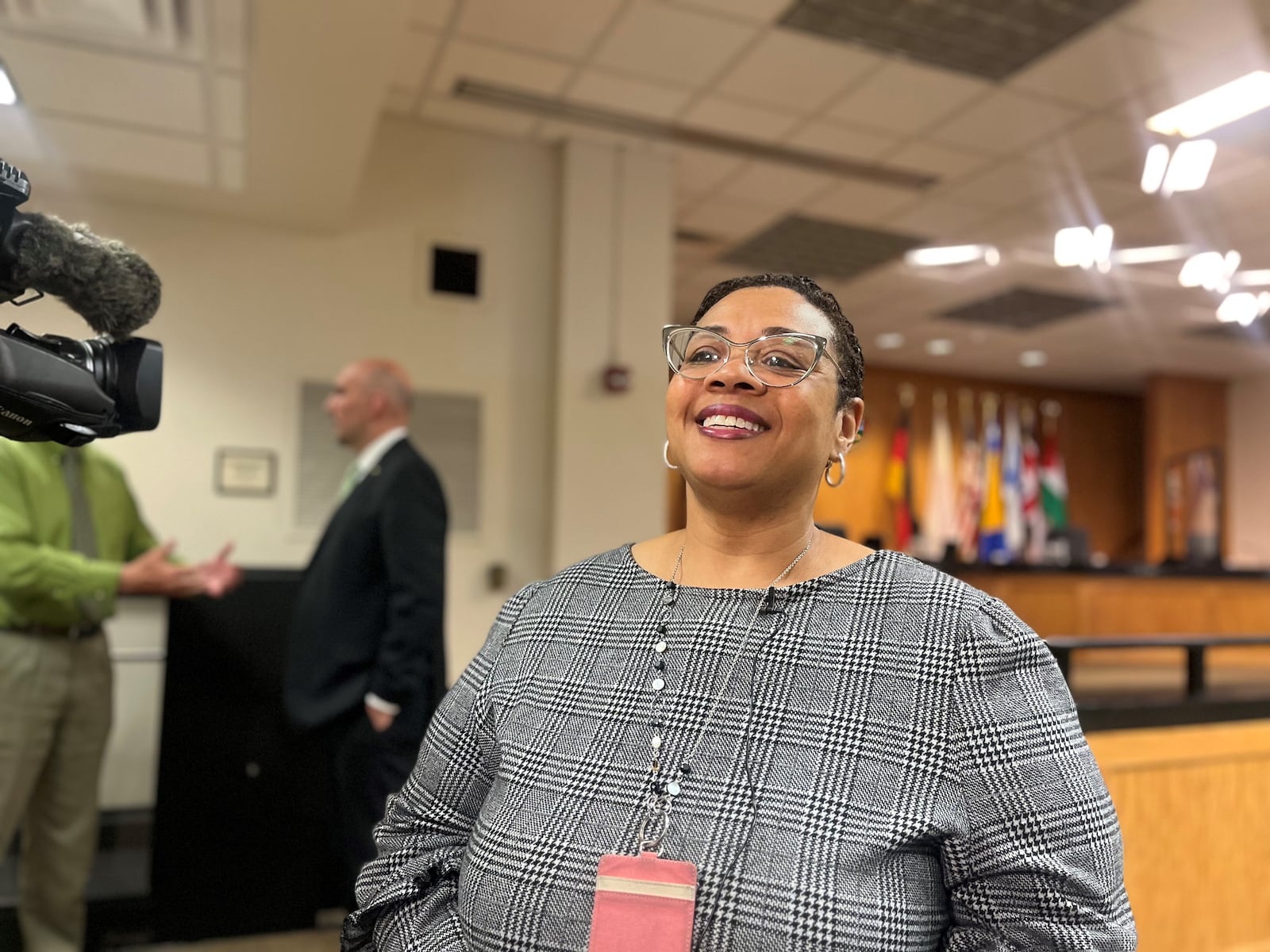 Veronica Morris, Dayton’s supervisor of economic development, discusses a master plan that will be developed for the Wright brothers airplane factory site. CORNELIUS FROLIK / STAFF